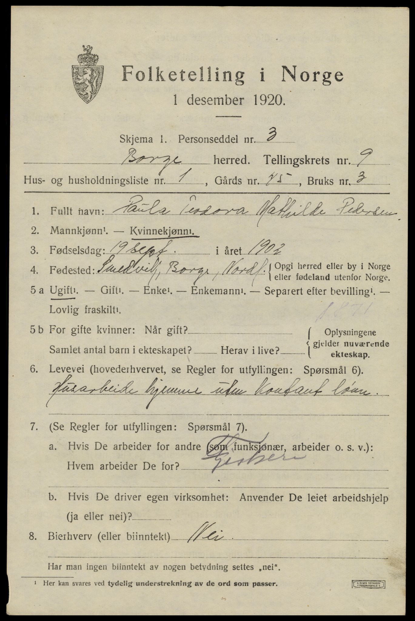 SAT, 1920 census for Borge, 1920, p. 8031