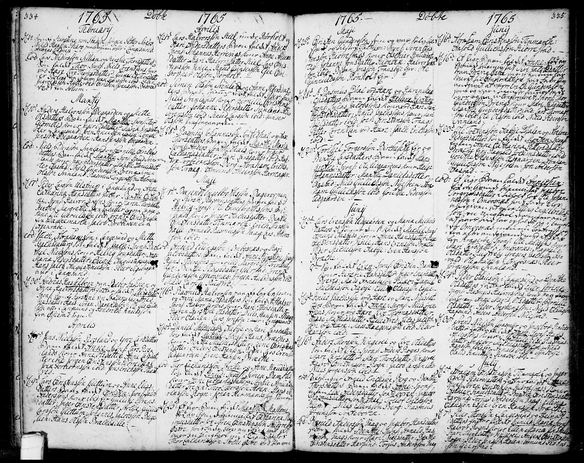 Bamble kirkebøker, SAKO/A-253/F/Fa/L0001: Parish register (official) no. I 1, 1702-1774, p. 334-335