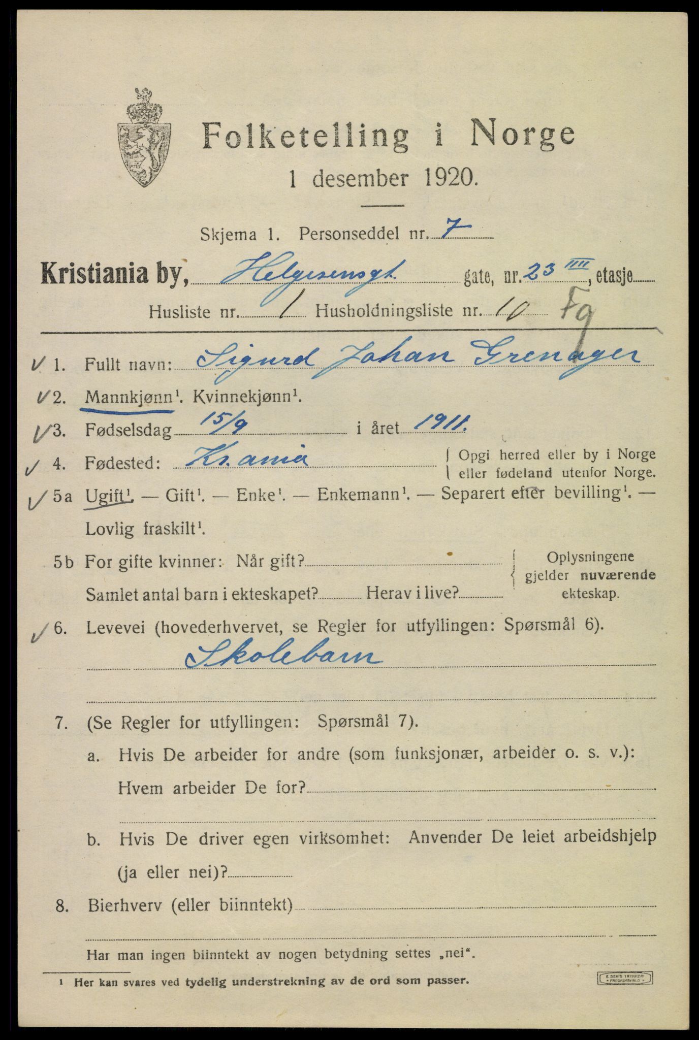 SAO, 1920 census for Kristiania, 1920, p. 284313