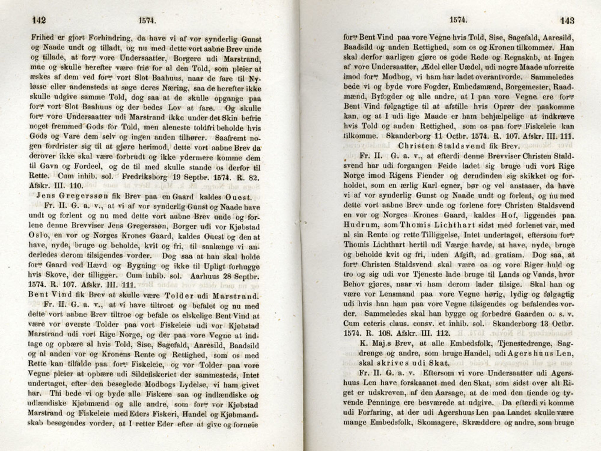 Publikasjoner utgitt av Det Norske Historiske Kildeskriftfond, PUBL/-/-/-: Norske Rigs-Registranter, bind 2, 1572-1588, p. 142-143