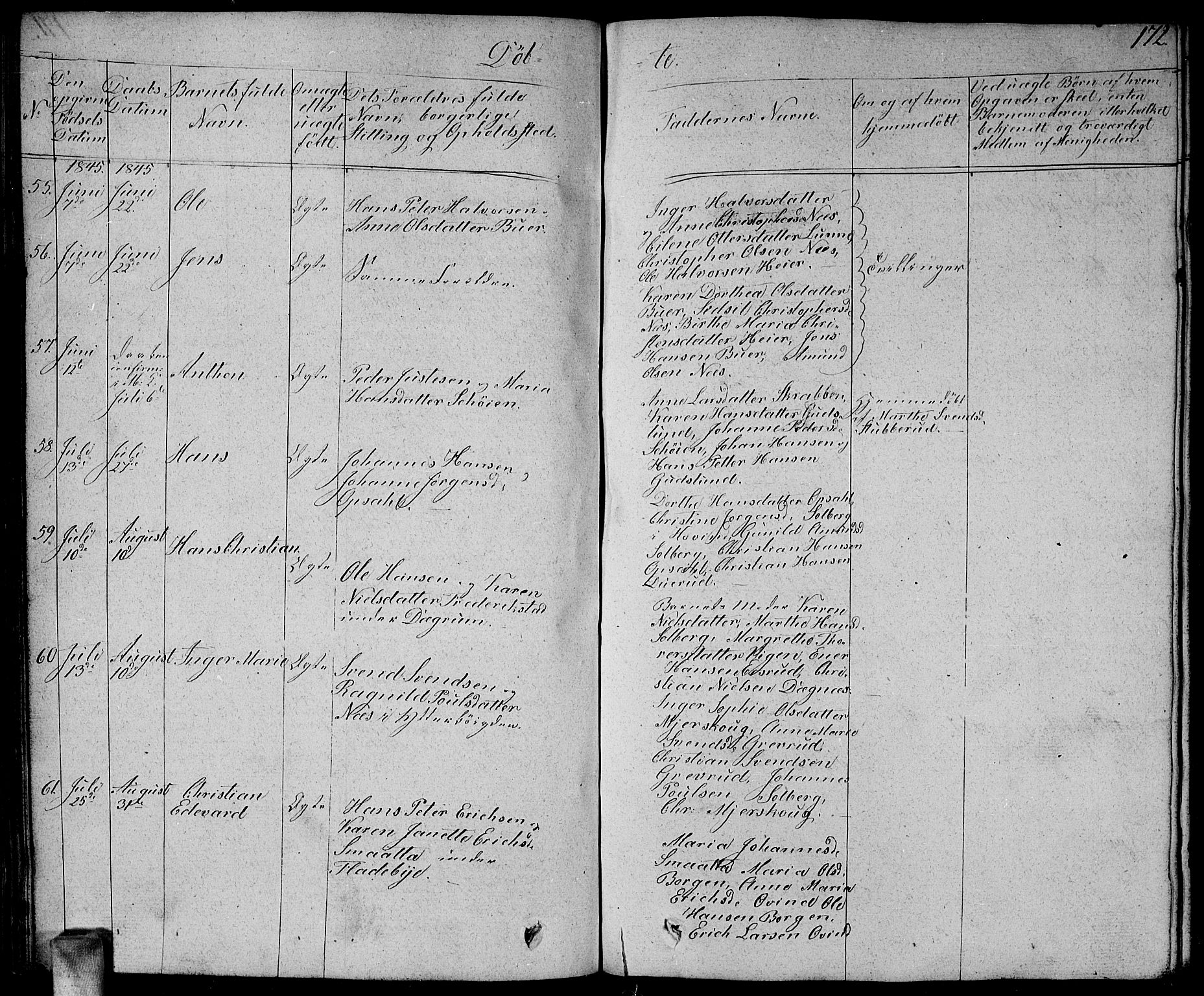 Enebakk prestekontor Kirkebøker, AV/SAO-A-10171c/G/Ga/L0003: Parish register (copy) no. I 3, 1833-1849, p. 172