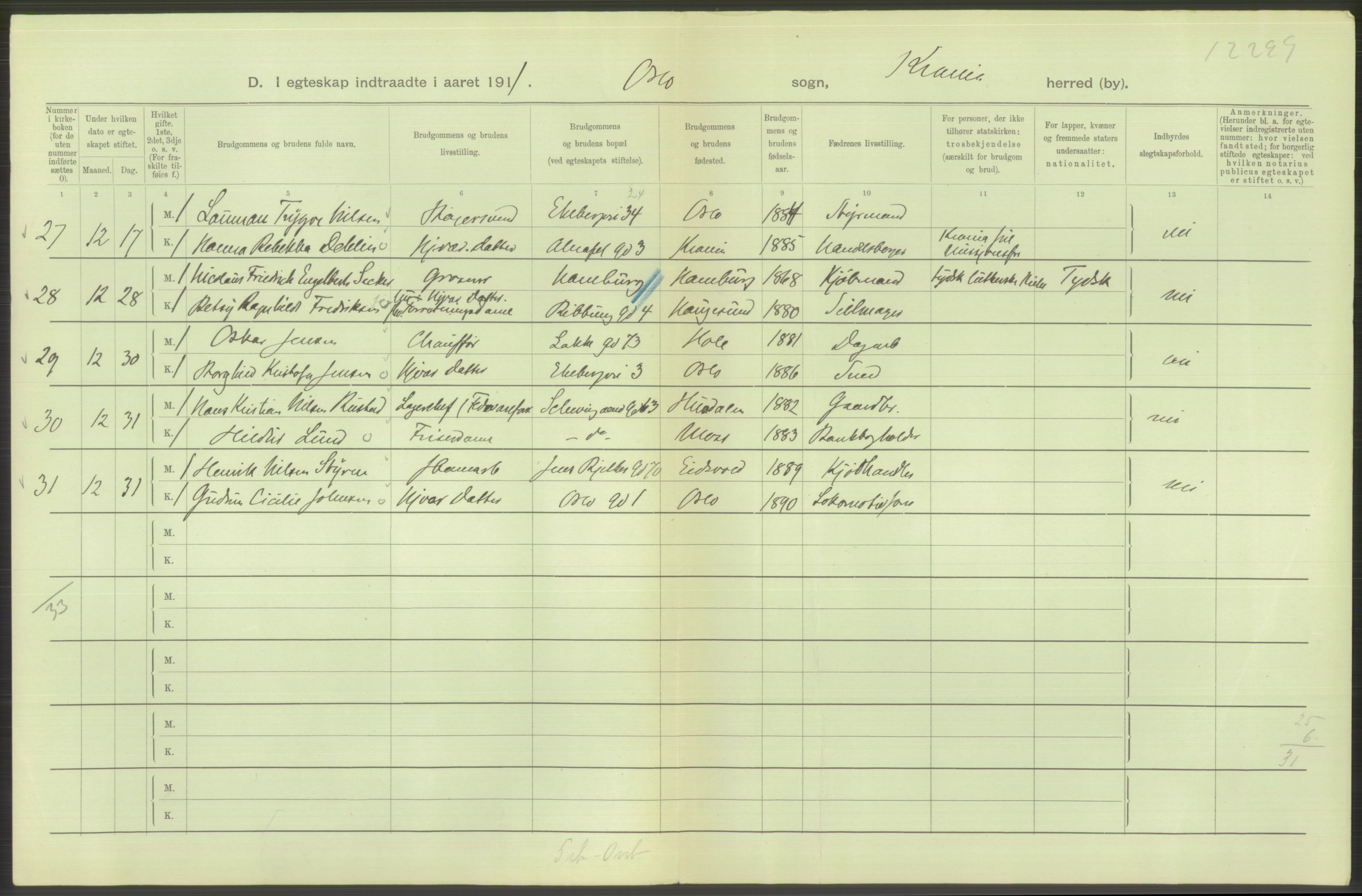 Statistisk sentralbyrå, Sosiodemografiske emner, Befolkning, AV/RA-S-2228/D/Df/Dfb/Dfba/L0008: Kristiania: Gifte, 1911, p. 208