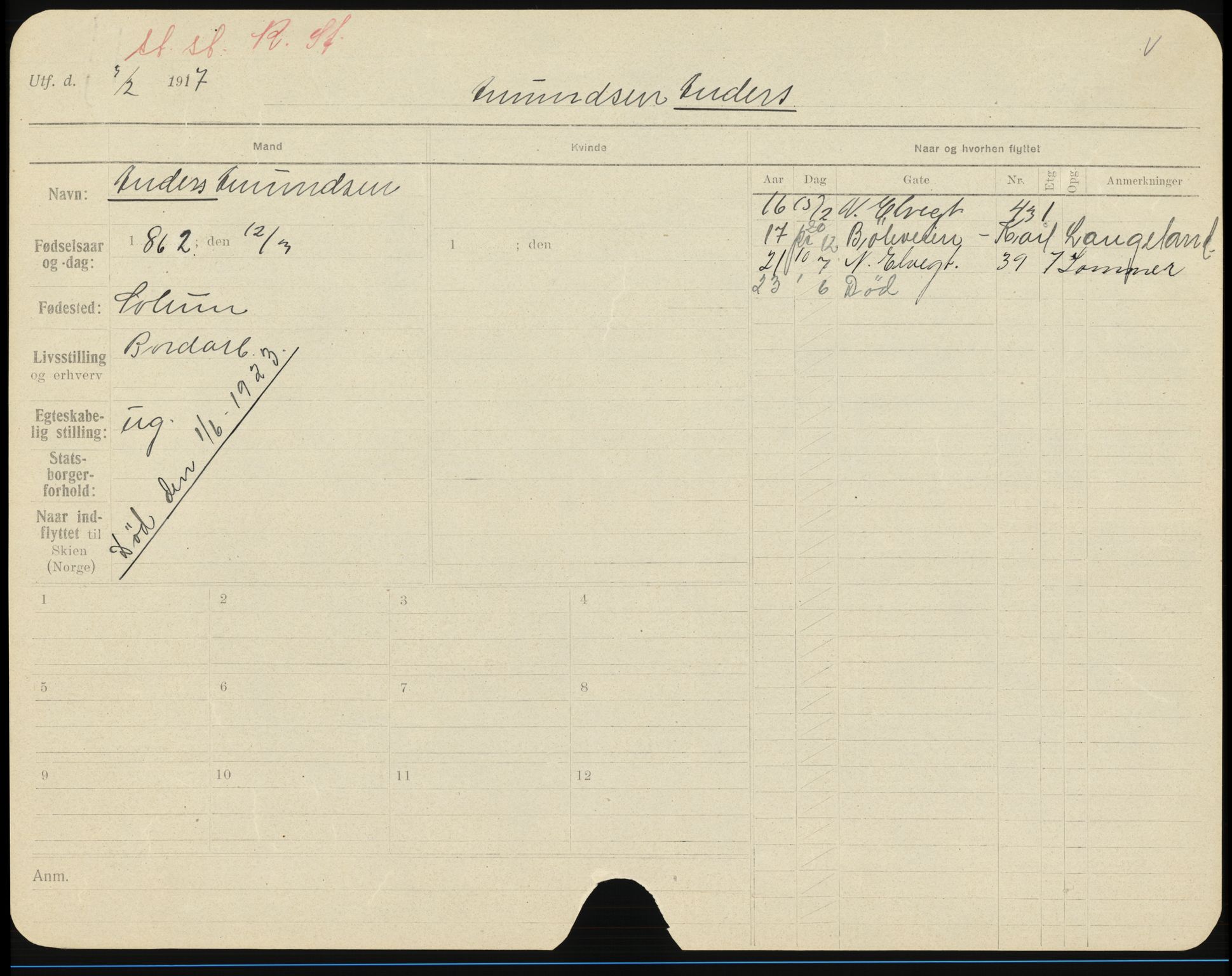 Skien folkeregister, AV/SAKO-A-425/H/Ha/L0001: Døde, 1916-1929, p. 1061