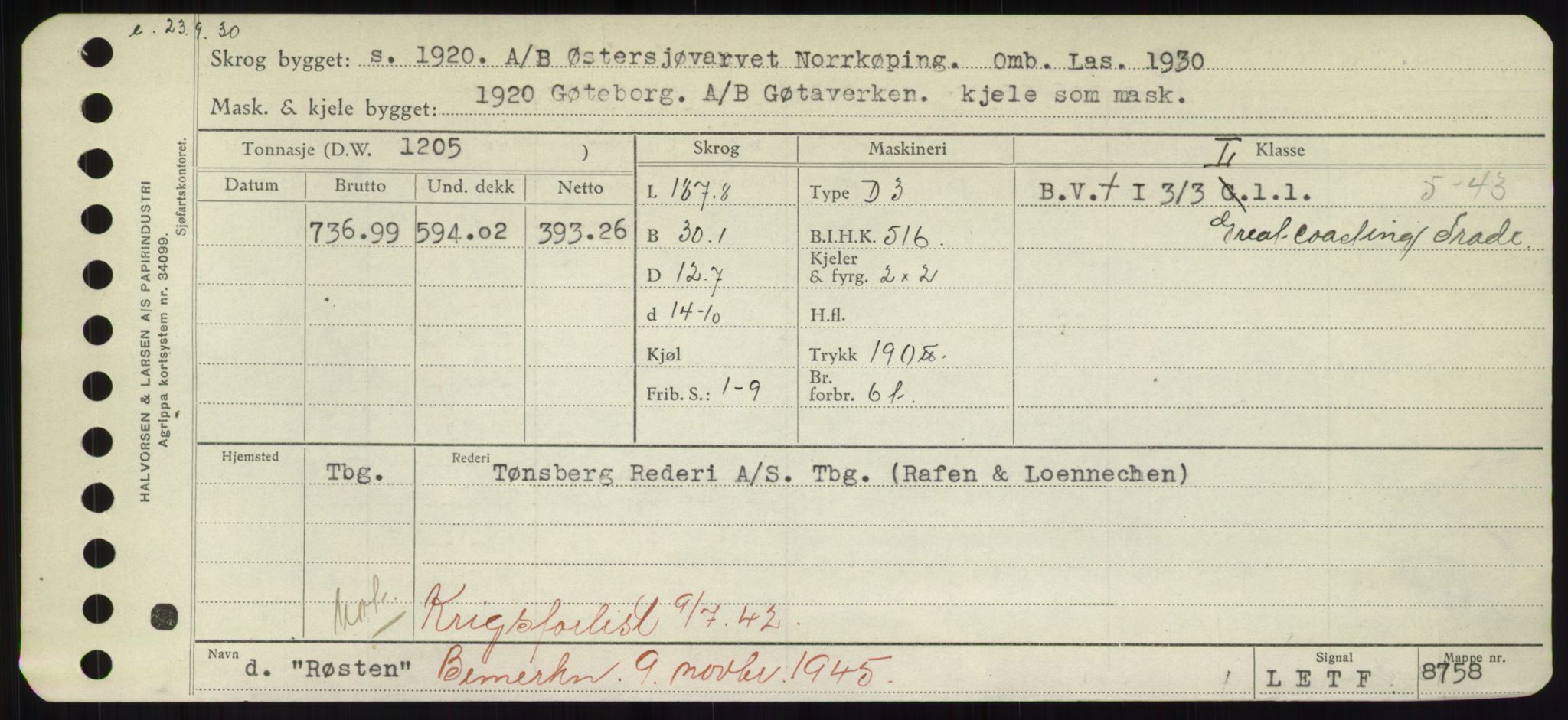 Sjøfartsdirektoratet med forløpere, Skipsmålingen, RA/S-1627/H/Hd/L0031: Fartøy, Rju-Sam, p. 473