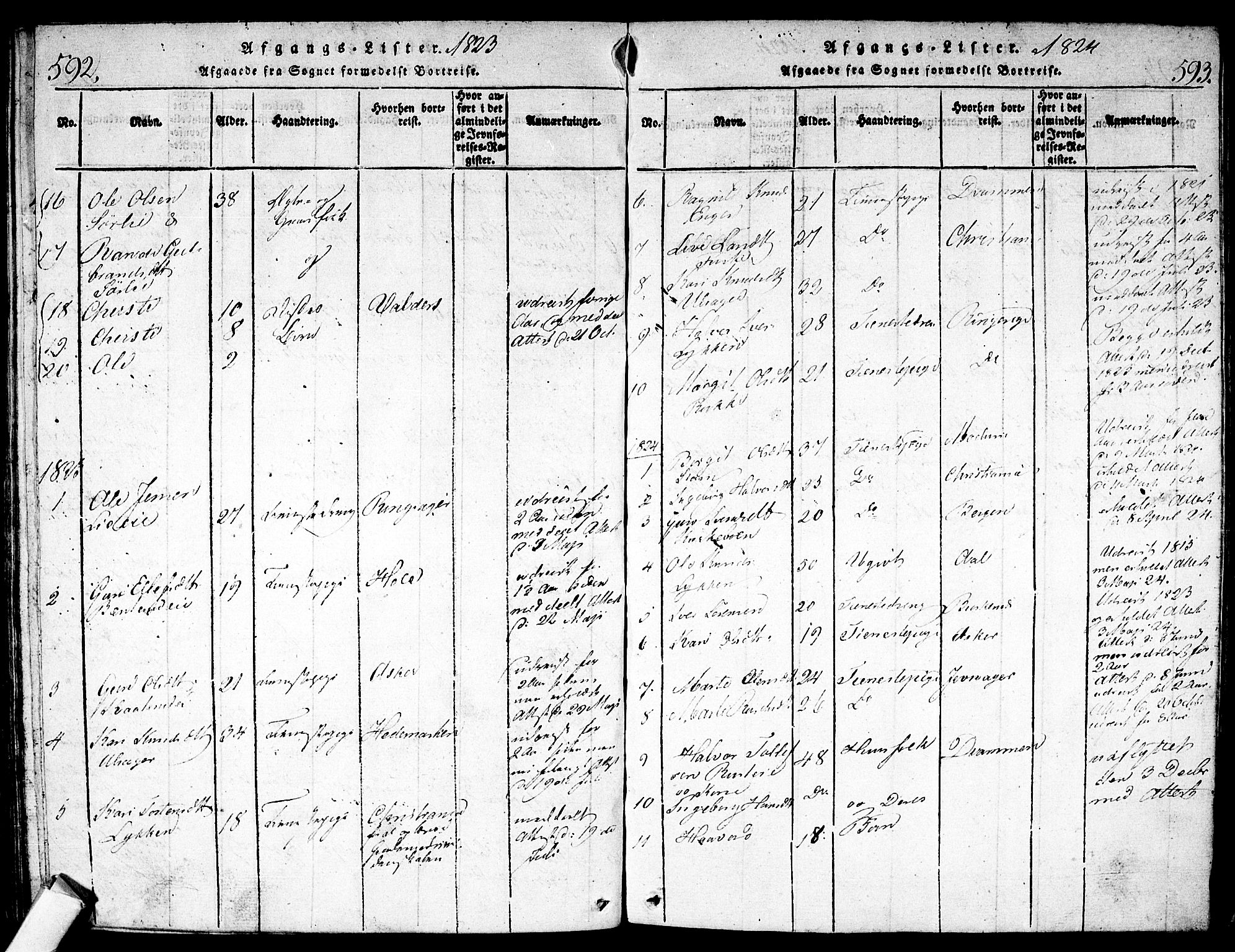 Nes kirkebøker, SAKO/A-236/F/Fa/L0007: Parish register (official) no. 7, 1815-1823, p. 592-593