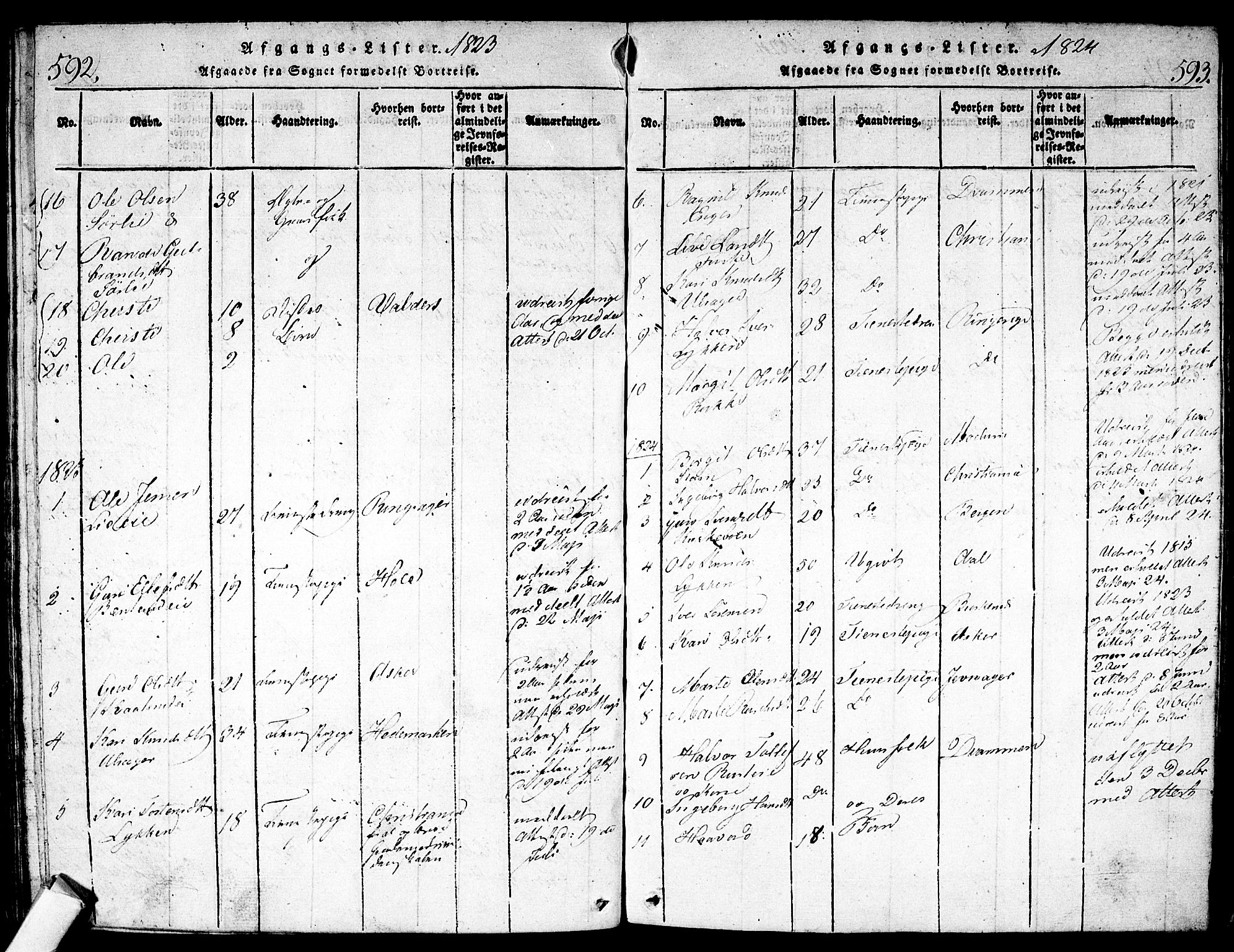 Nes kirkebøker, AV/SAKO-A-236/F/Fa/L0007: Parish register (official) no. 7, 1815-1823, p. 592-593