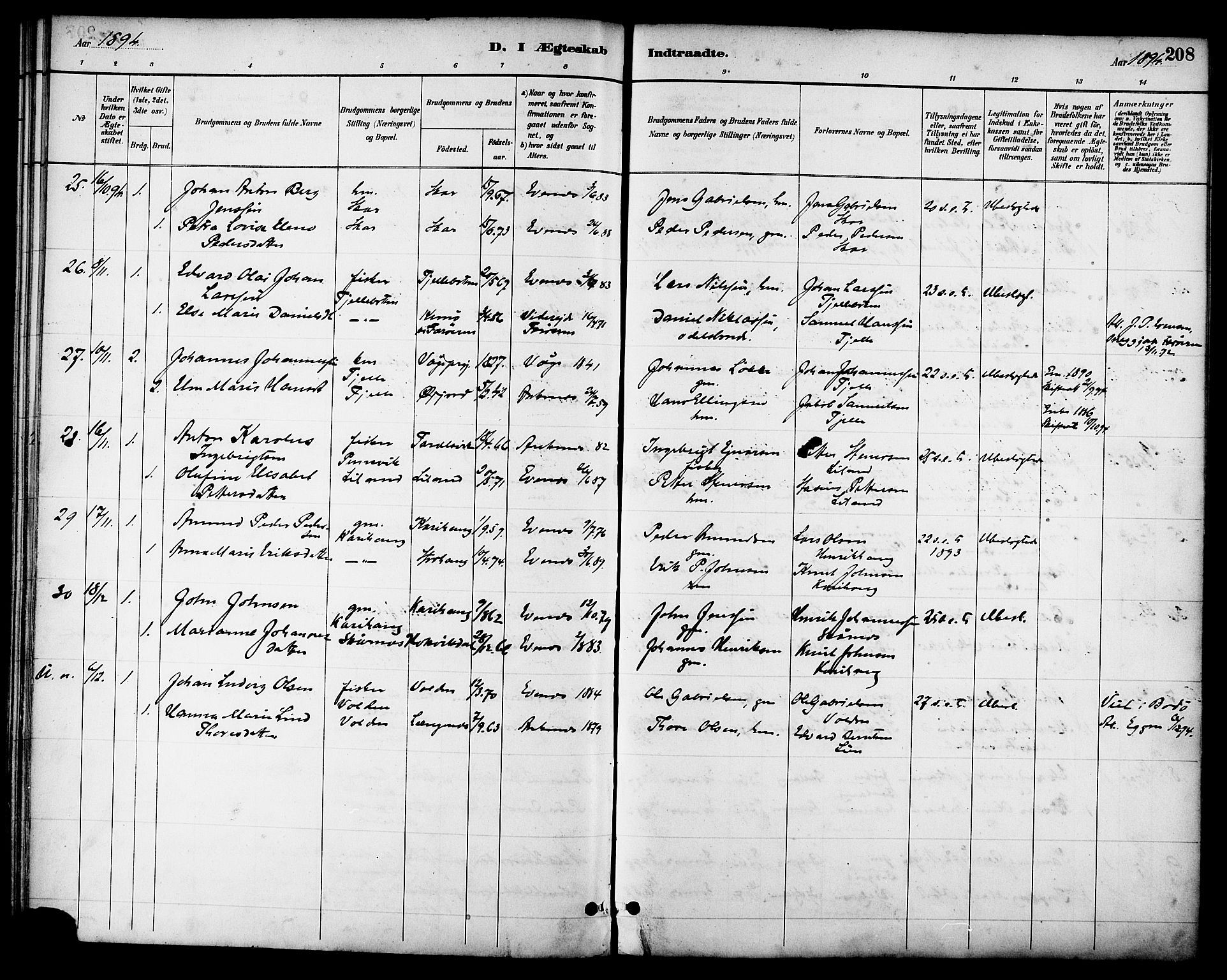 Ministerialprotokoller, klokkerbøker og fødselsregistre - Nordland, AV/SAT-A-1459/863/L0898: Parish register (official) no. 863A10, 1886-1897, p. 208