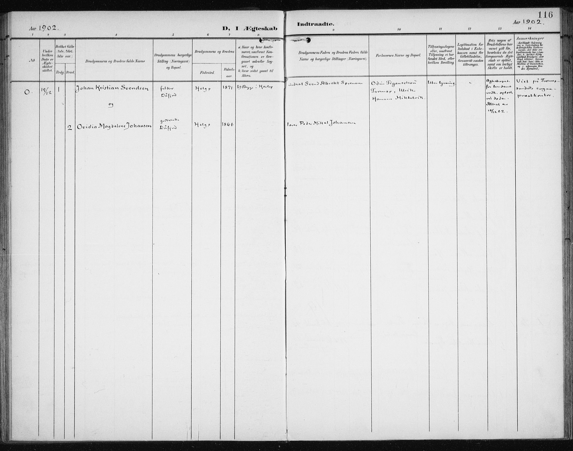 Karlsøy sokneprestembete, SATØ/S-1299/H/Ha/Haa/L0013kirke: Parish register (official) no. 13, 1902-1916, p. 116