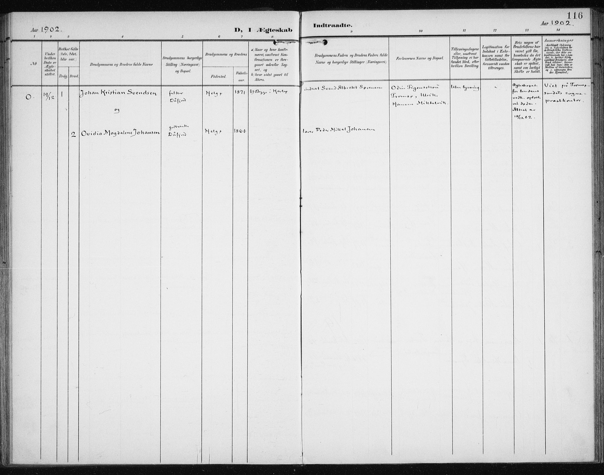 Karlsøy sokneprestembete, AV/SATØ-S-1299/H/Ha/Haa/L0013kirke: Parish register (official) no. 13, 1902-1916, p. 116