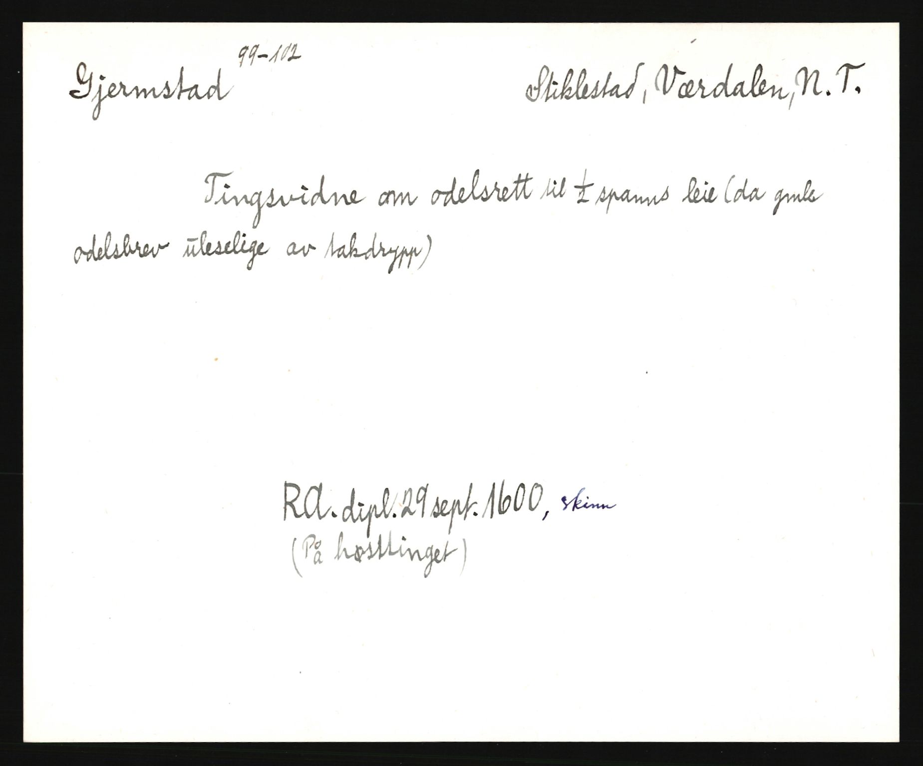 Riksarkivets diplomsamling, AV/RA-EA-5965/F35/F35e/L0033: Registreringssedler Nord-Trøndelag, 1400-1700, p. 59