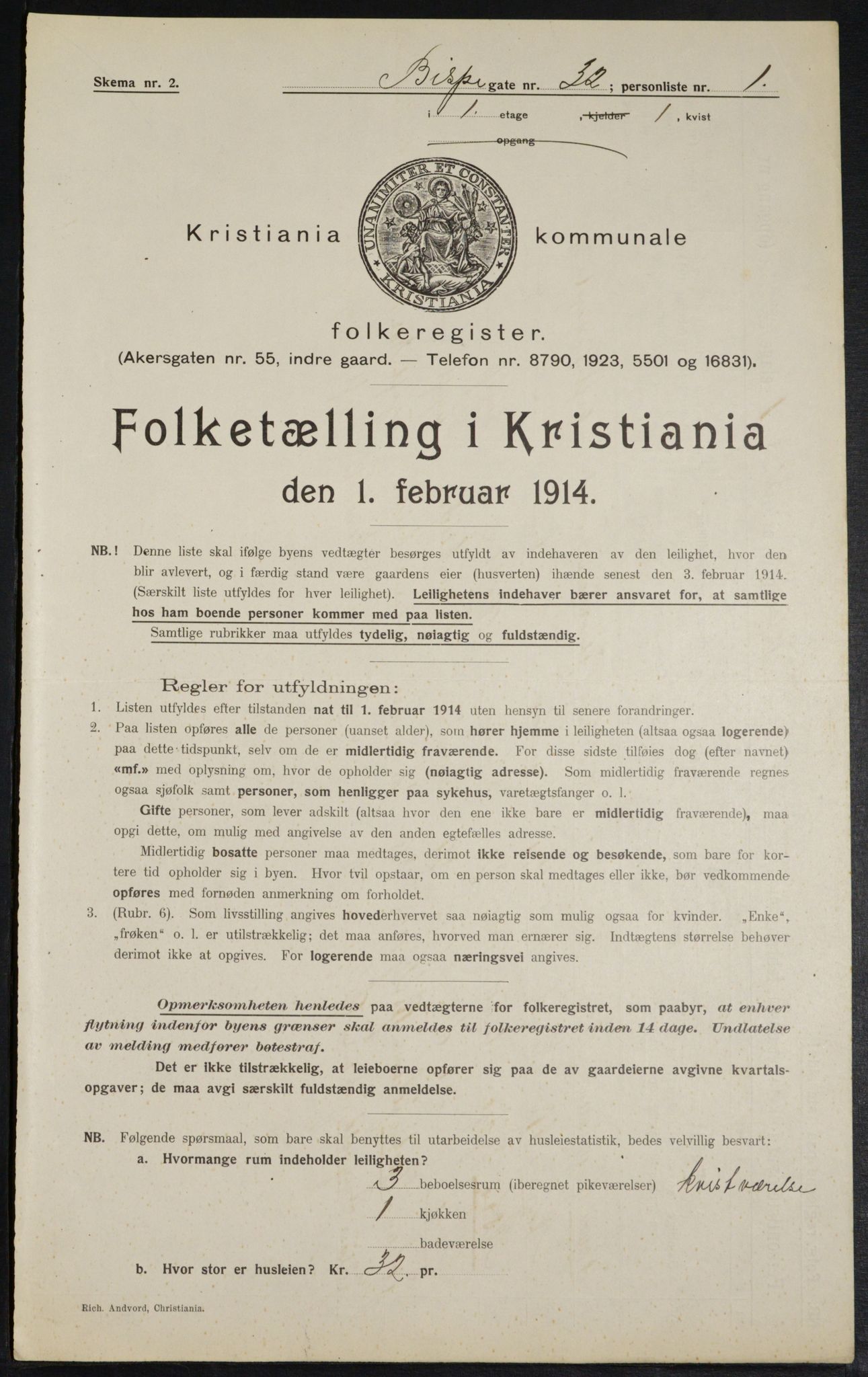 OBA, Municipal Census 1914 for Kristiania, 1914, p. 5439