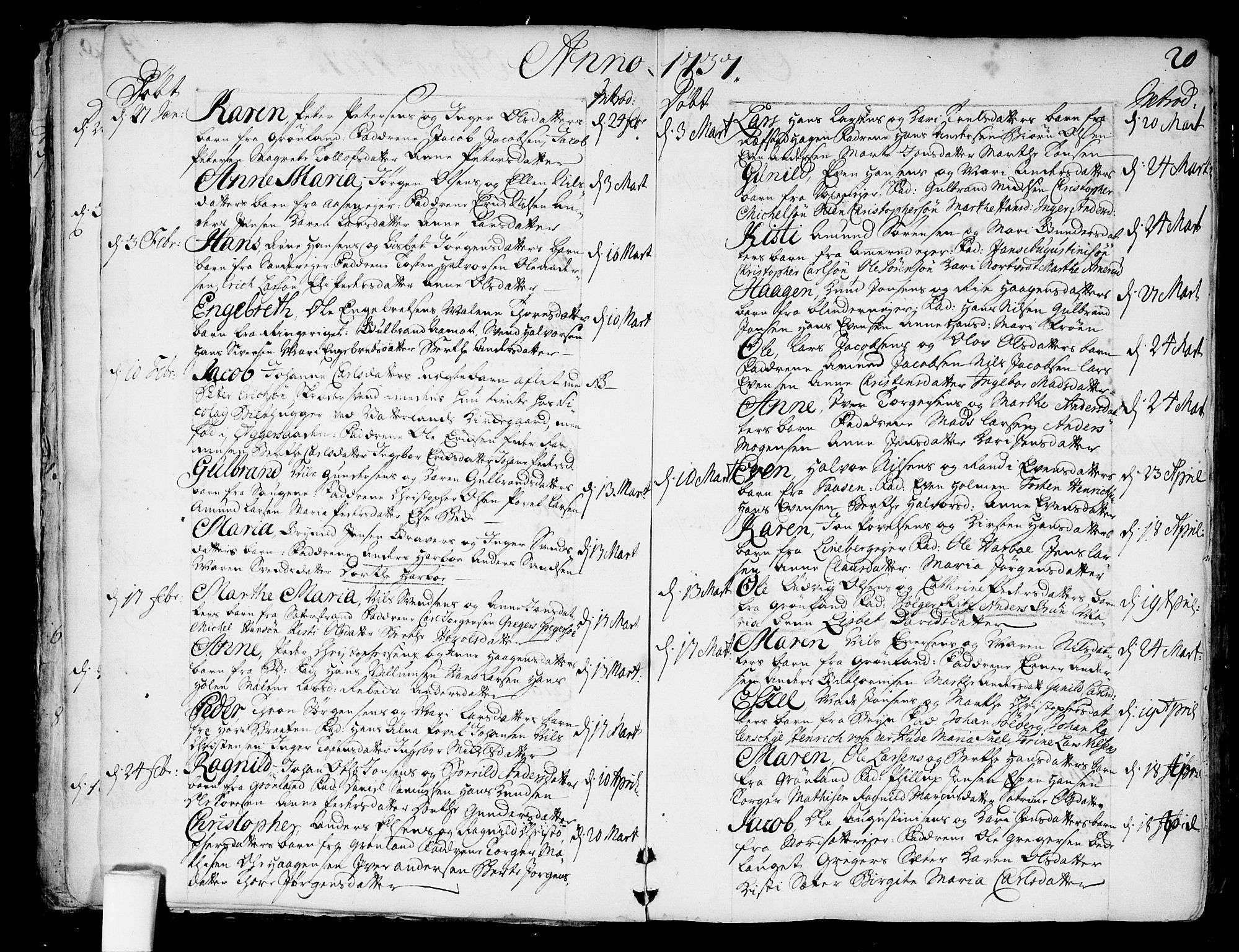 Aker prestekontor kirkebøker, SAO/A-10861/F/L0007: Parish register (official) no. 7, 1734-1748, p. 20