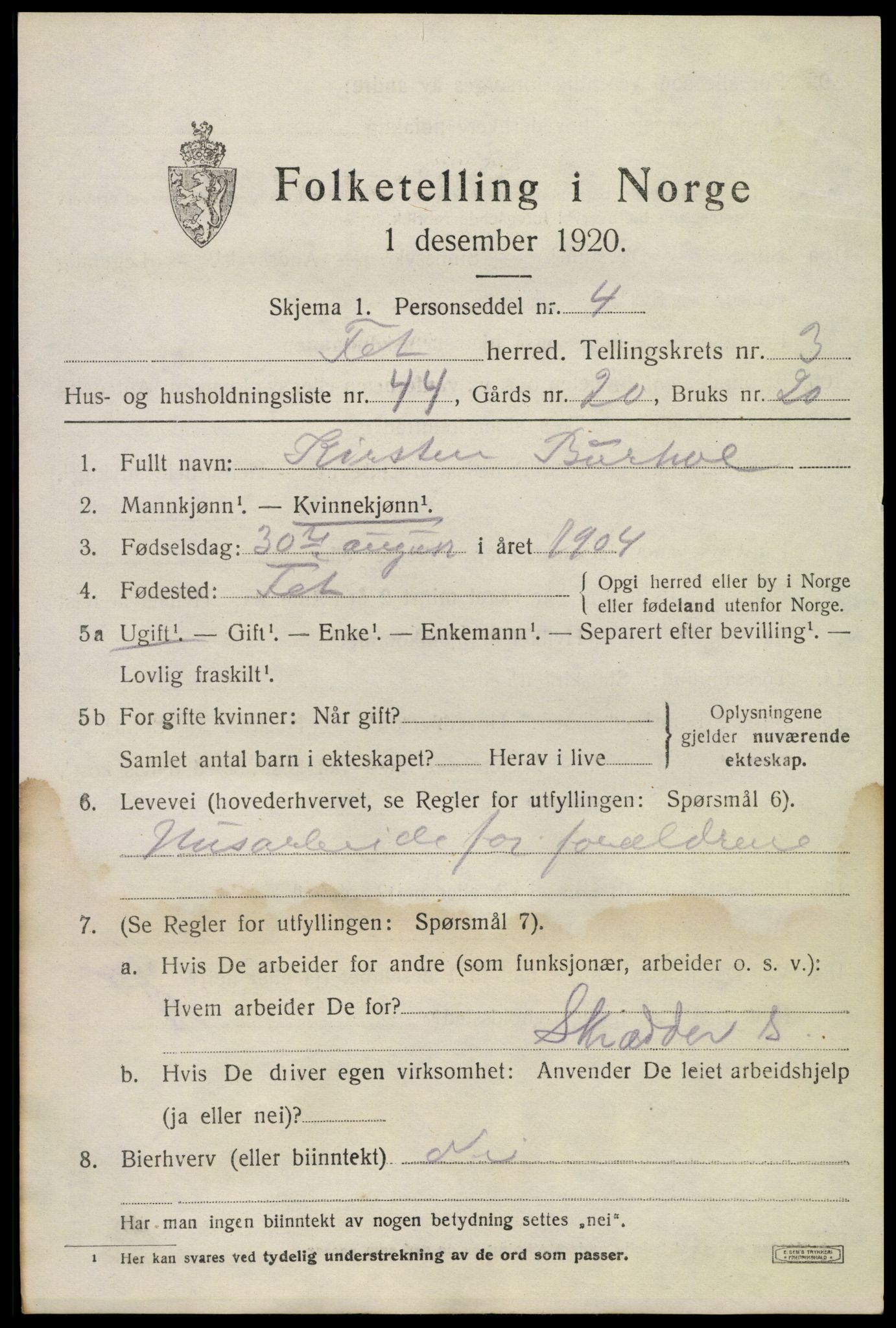 SAO, 1920 census for Fet, 1920, p. 4350