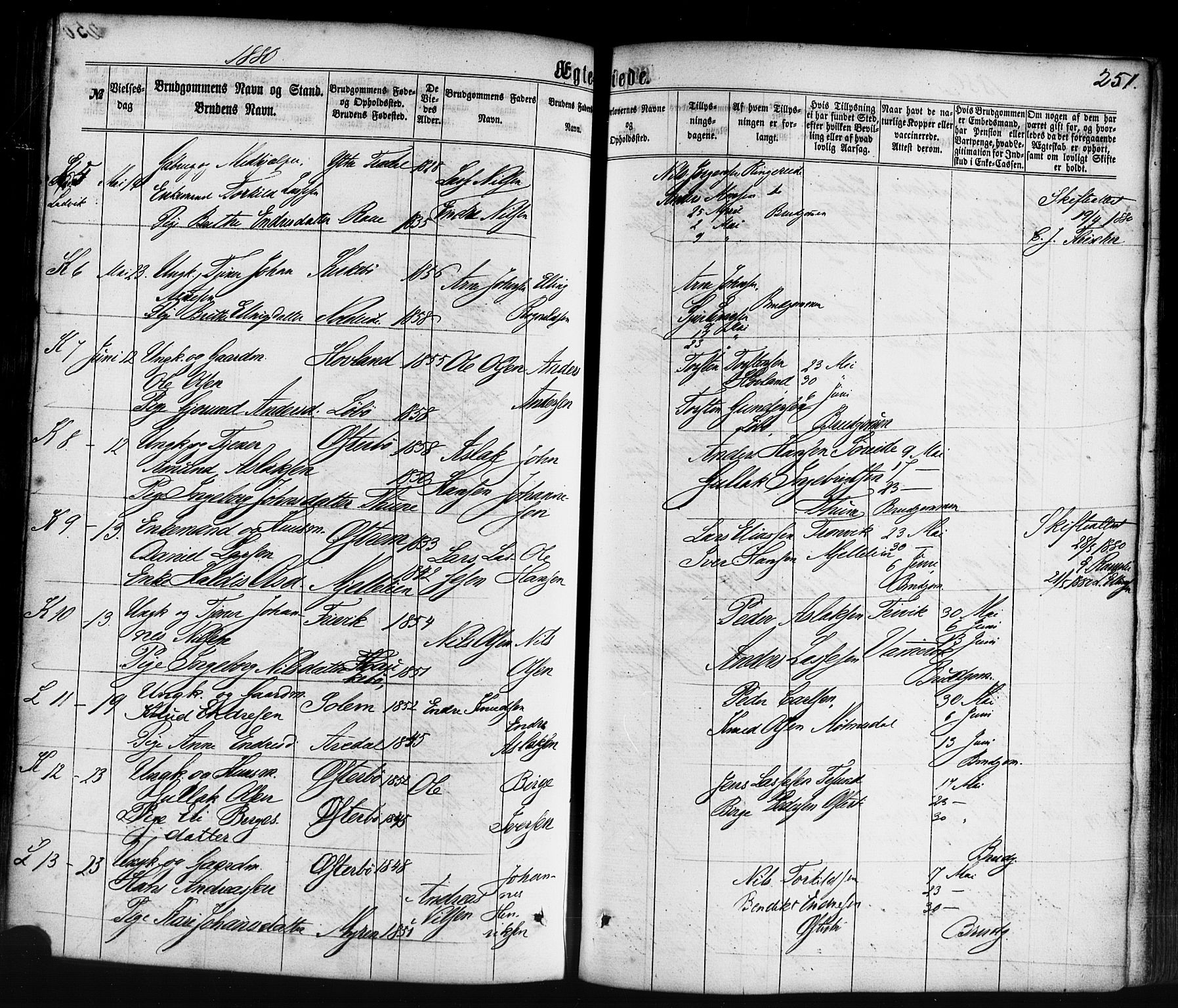 Lavik sokneprestembete, SAB/A-80901: Parish register (official) no. A 4, 1864-1881, p. 251