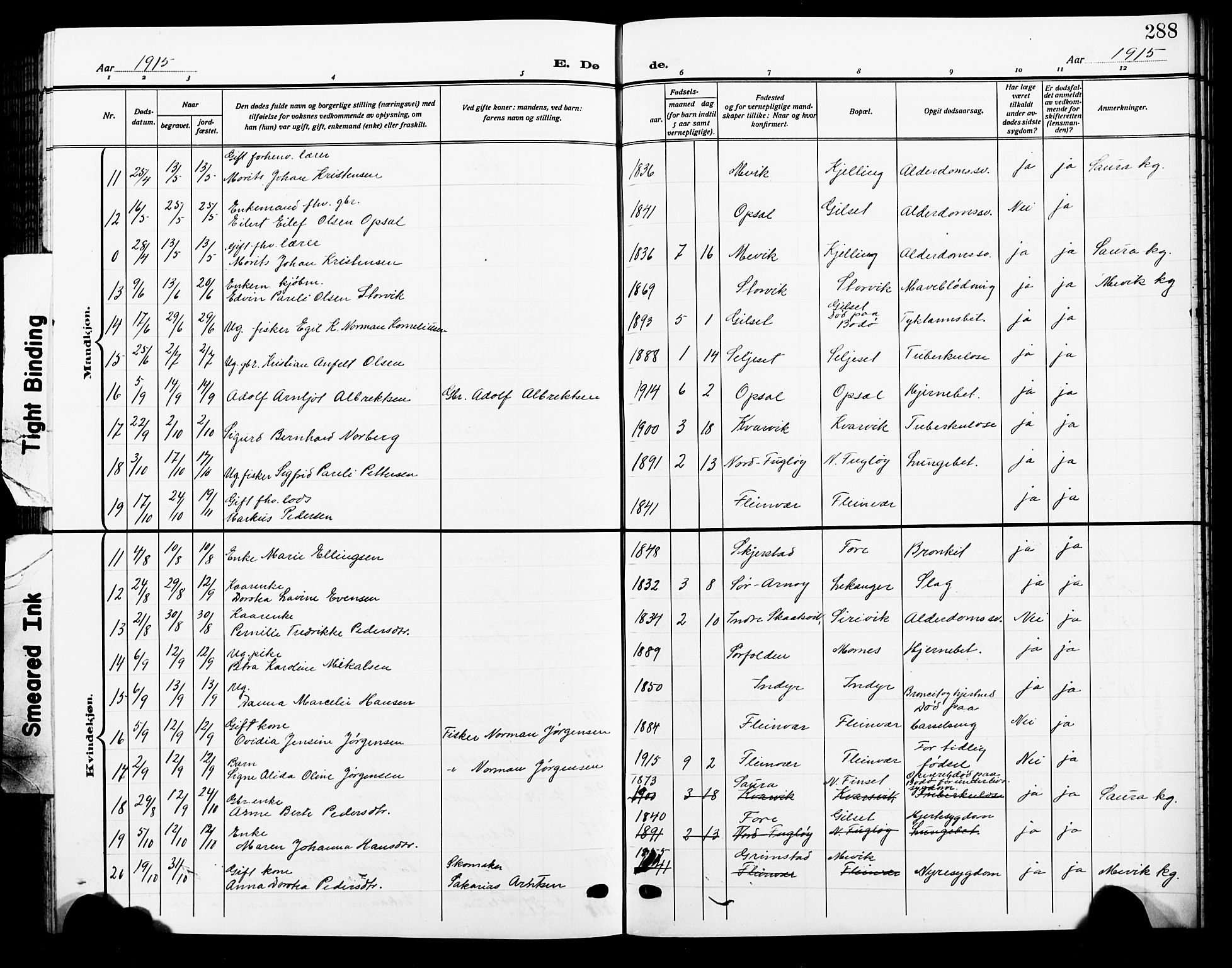 Ministerialprotokoller, klokkerbøker og fødselsregistre - Nordland, AV/SAT-A-1459/805/L0110: Parish register (copy) no. 805C06, 1909-1924, p. 288