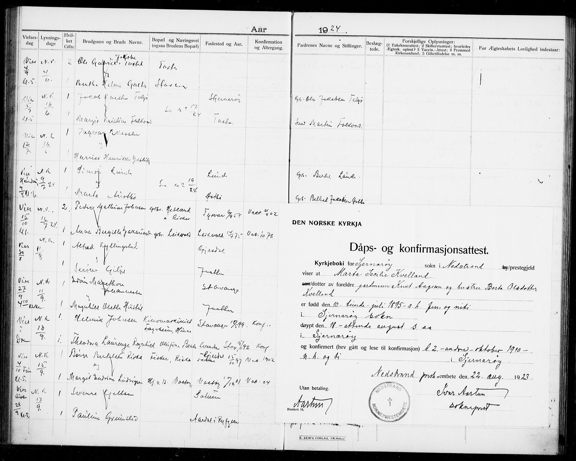 Hetland sokneprestkontor, AV/SAST-A-101826/70/705BA/L0005: Banns register no. 705.BA.5, 1911-1935