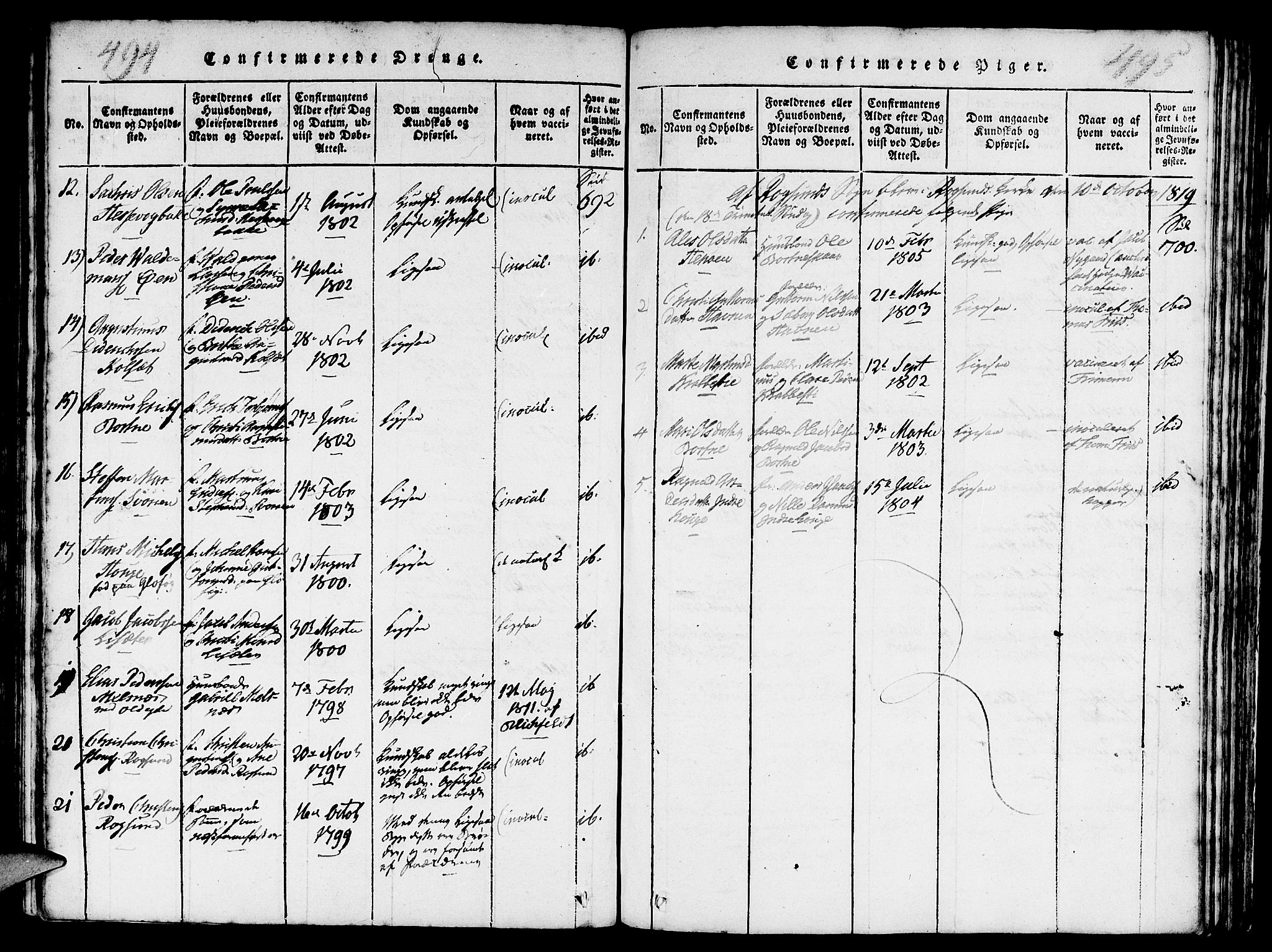 Davik sokneprestembete, AV/SAB-A-79701/H/Haa/Haaa/L0003: Parish register (official) no. A 3, 1816-1830, p. 494-495