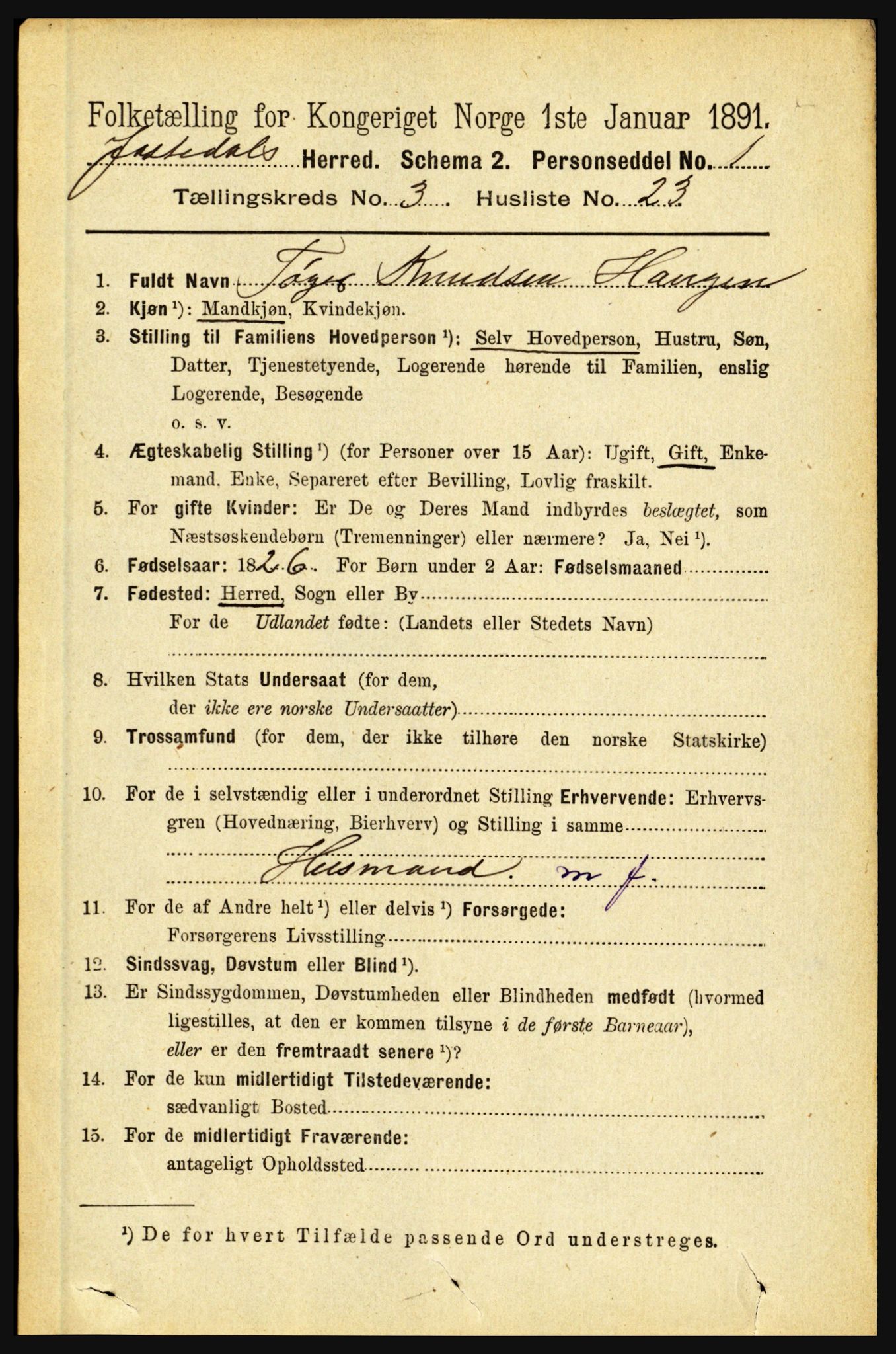 RA, 1891 census for 1427 Jostedal, 1891, p. 1056