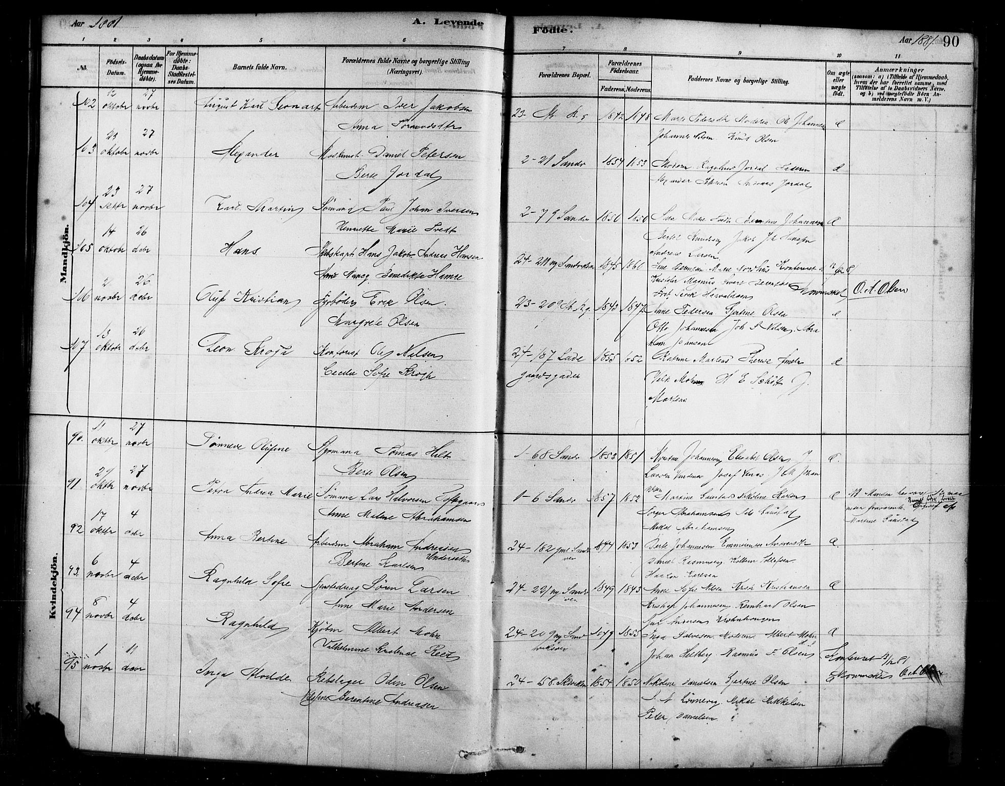 Sandviken Sokneprestembete, AV/SAB-A-77601/H/Ha/L0004: Parish register (official) no. B 1, 1878-1891, p. 90