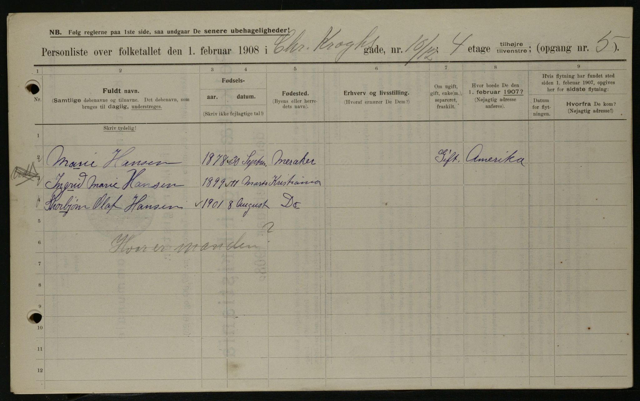OBA, Municipal Census 1908 for Kristiania, 1908, p. 11042