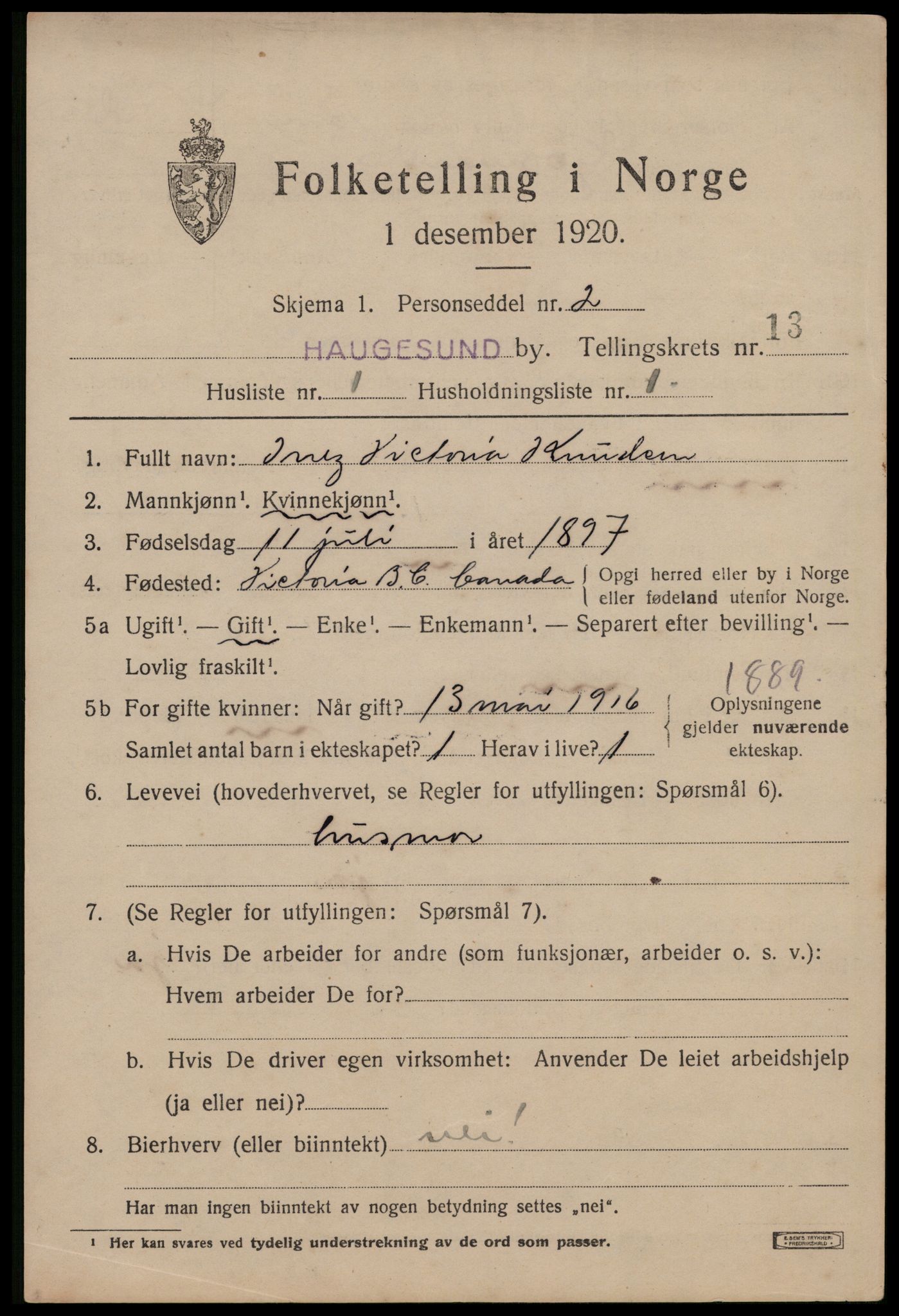 SAST, 1920 census for Haugesund, 1920, p. 41465