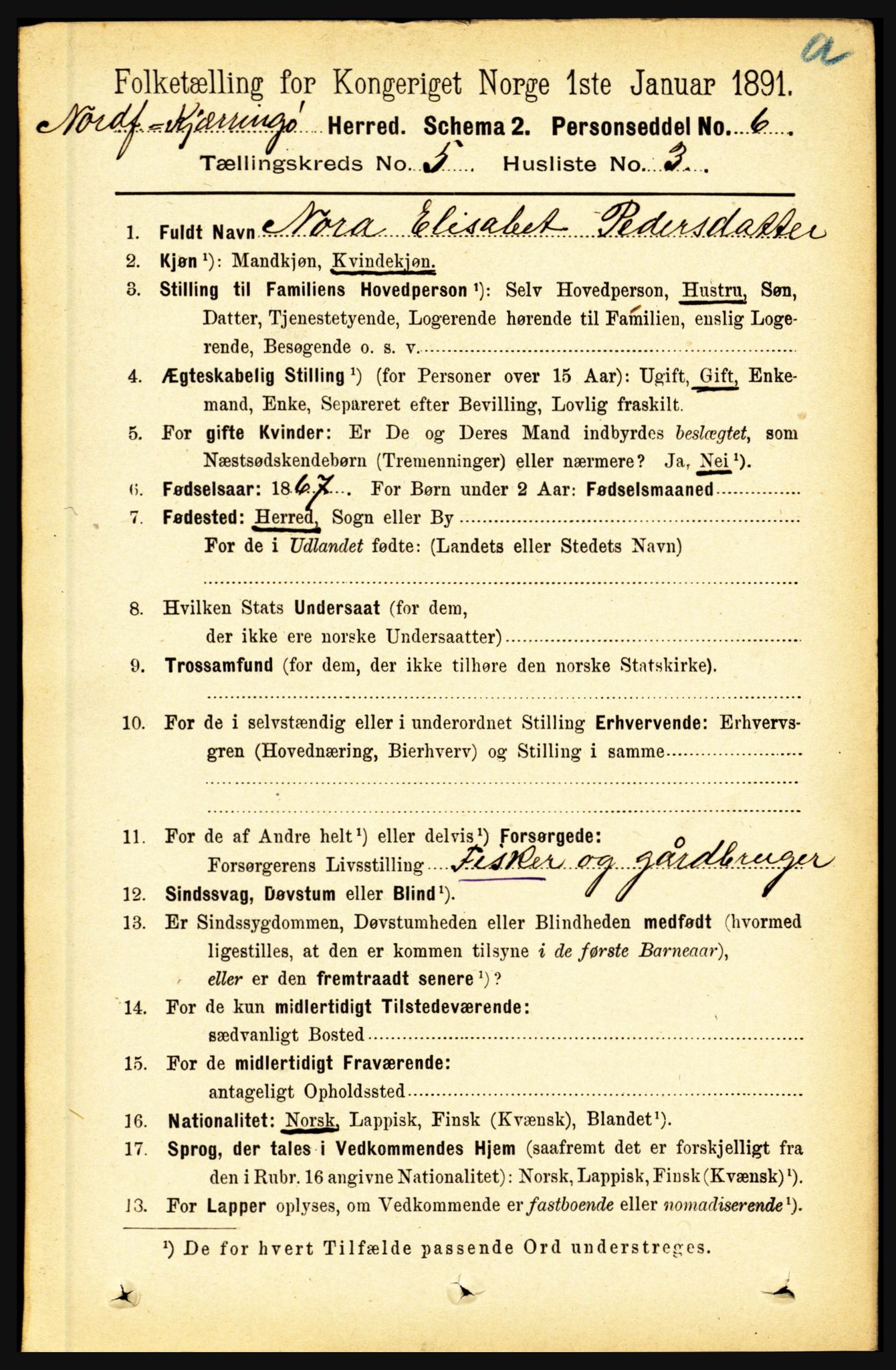 RA, 1891 census for 1846 Nordfold-Kjerringøy, 1891, p. 1180