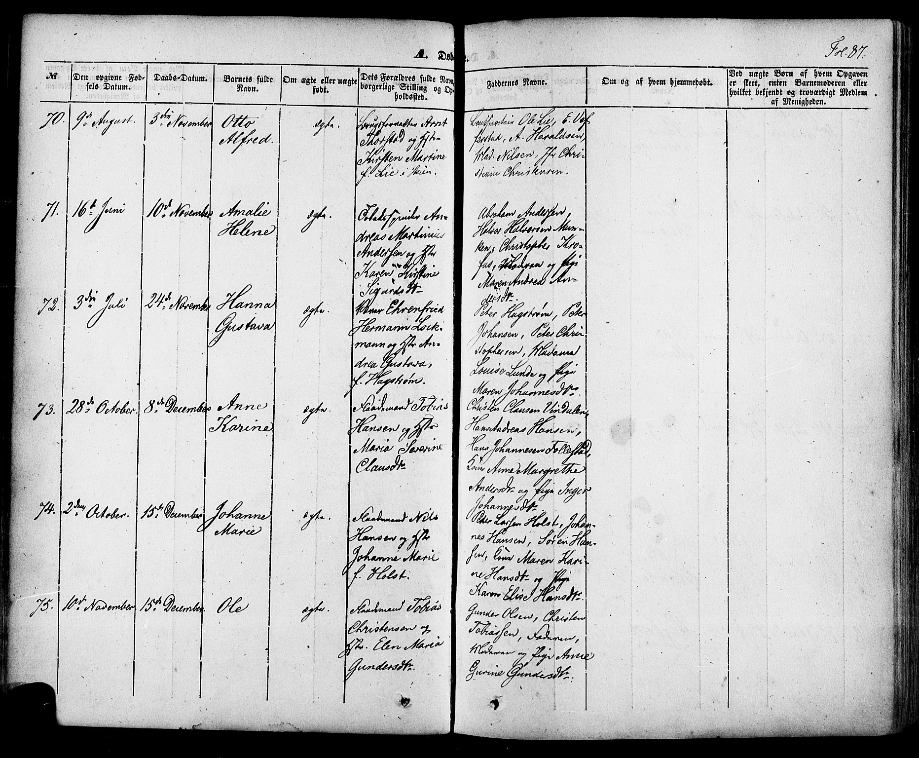 Skien kirkebøker, SAKO/A-302/F/Fa/L0006a: Parish register (official) no. 6A, 1843-1856, p. 87