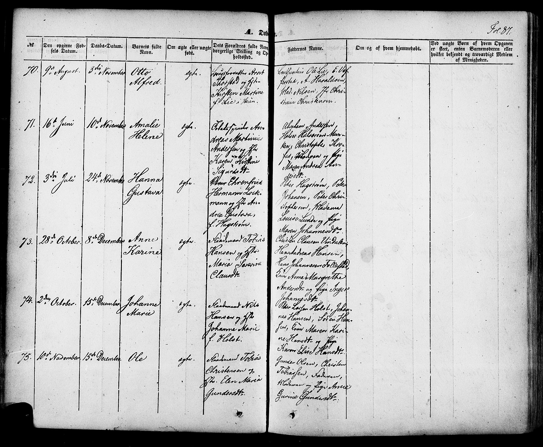 Skien kirkebøker, AV/SAKO-A-302/F/Fa/L0006a: Parish register (official) no. 6A, 1843-1856, p. 87