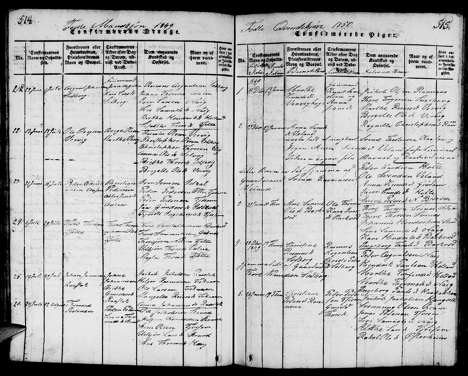 Strand sokneprestkontor, SAST/A-101828/H/Ha/Hab/L0001: Parish register (copy) no. B 1, 1816-1854, p. 514-515