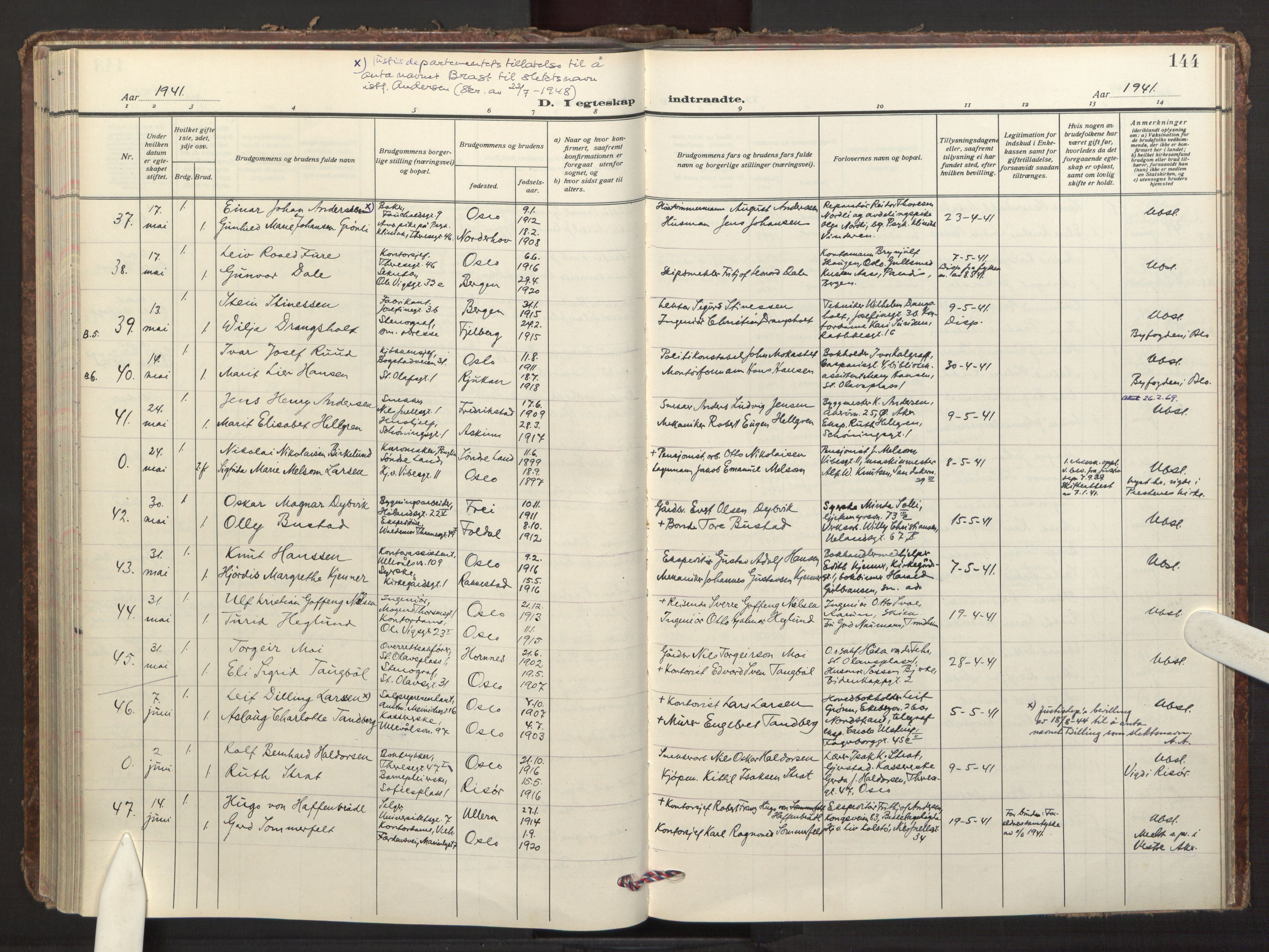 Fagerborg prestekontor Kirkebøker, AV/SAO-A-10844/F/Fa/L0009: Parish register (official) no. 9, 1934-1945, p. 144