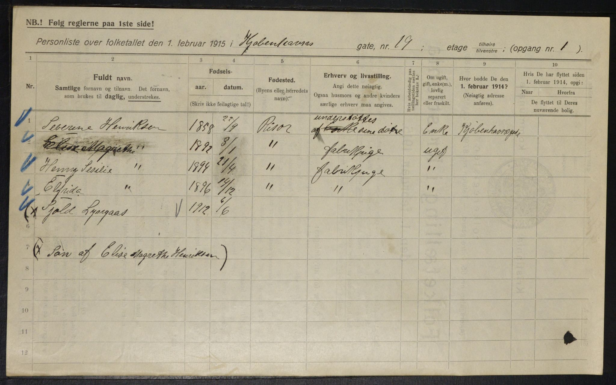 OBA, Municipal Census 1915 for Kristiania, 1915, p. 54784