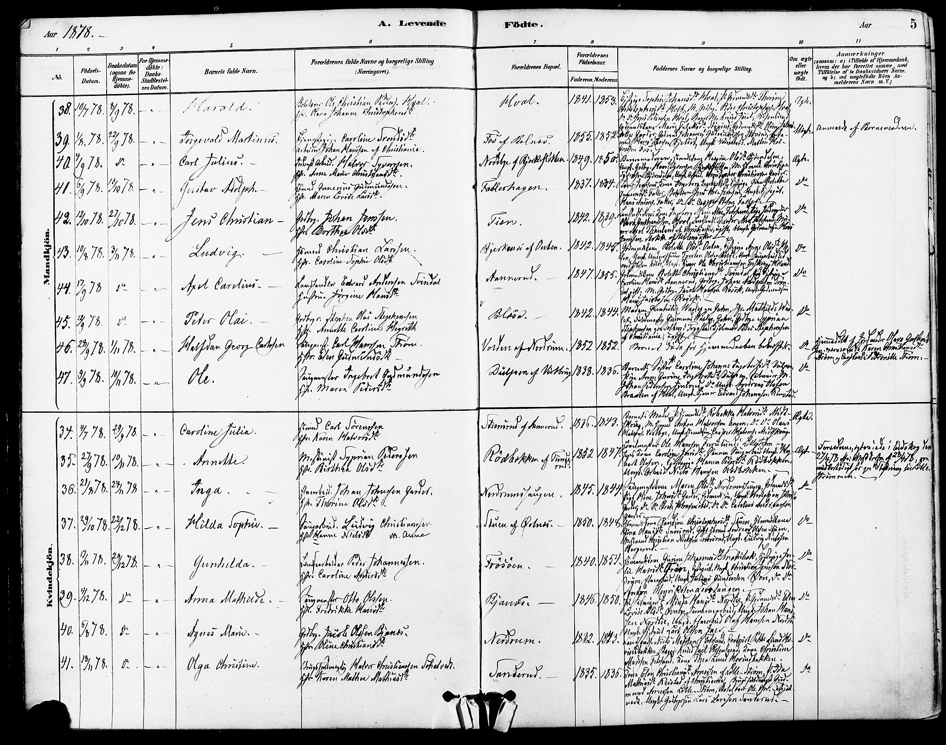 Fet prestekontor Kirkebøker, AV/SAO-A-10370a/F/Fa/L0014: Parish register (official) no. I 14, 1878-1891, p. 5