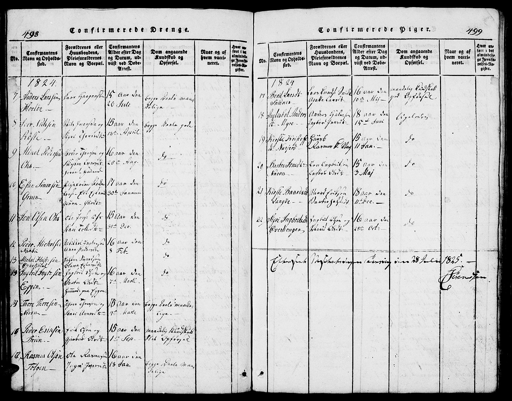 Tolga prestekontor, SAH/PREST-062/L/L0002: Parish register (copy) no. 2, 1815-1844, p. 498-499