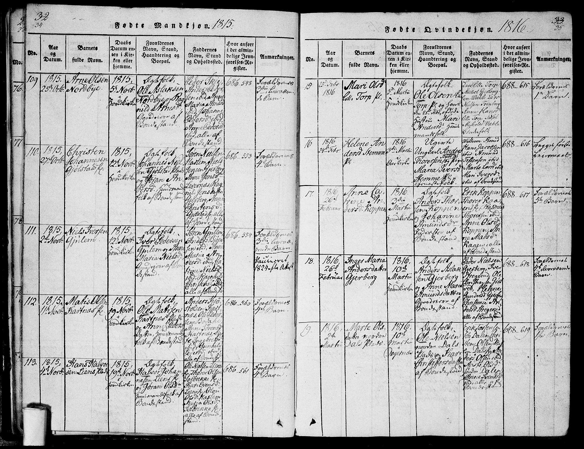 Rakkestad prestekontor Kirkebøker, AV/SAO-A-2008/F/Fa/L0006: Parish register (official) no. I 6, 1814-1824, p. 34-35