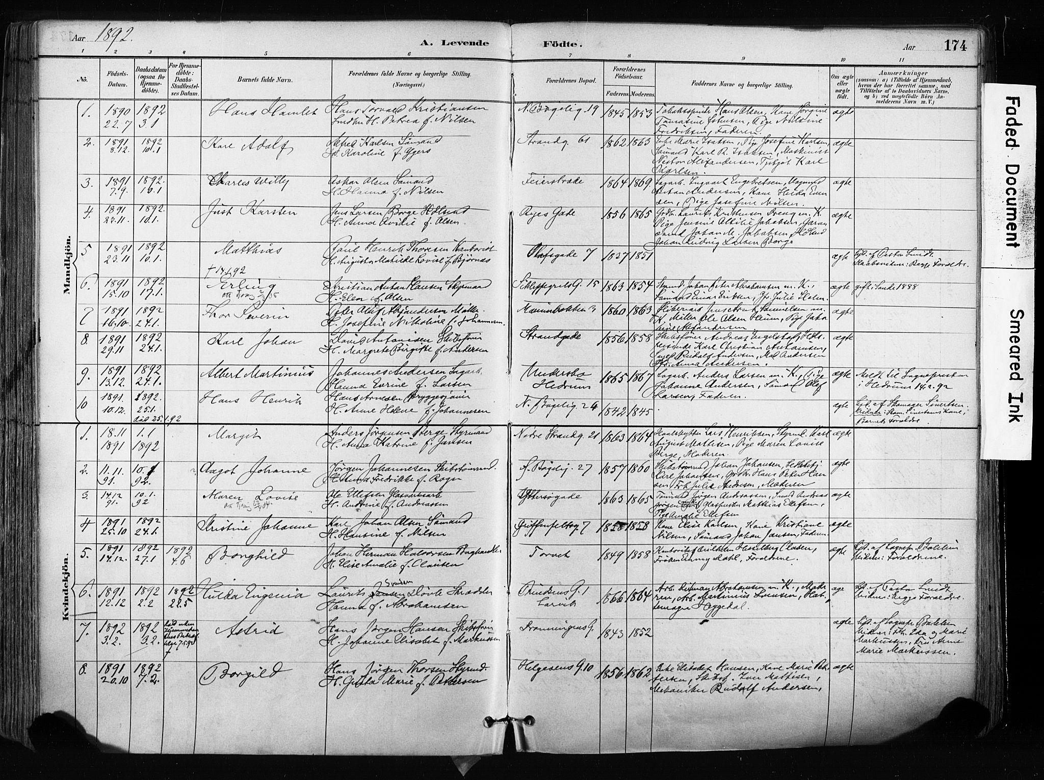 Larvik kirkebøker, AV/SAKO-A-352/F/Fa/L0009: Parish register (official) no. I 9, 1884-1904, p. 174