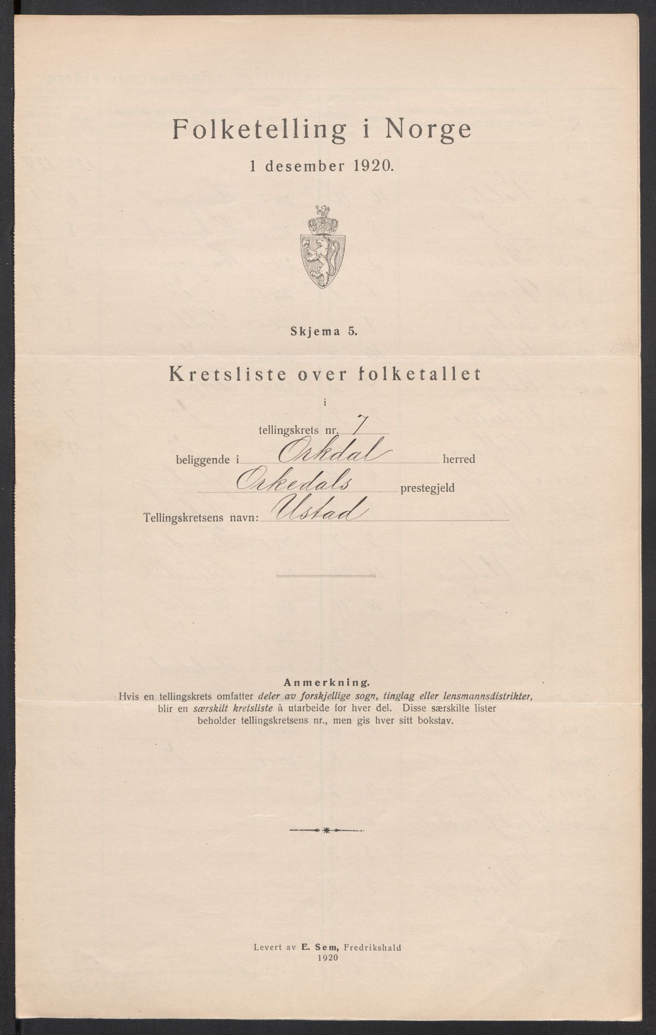 SAT, 1920 census for Orkdal, 1920, p. 26