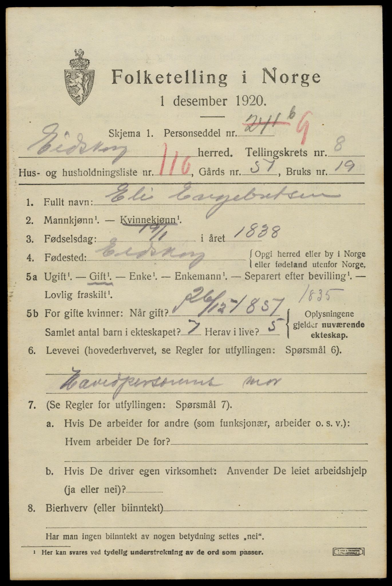 SAH, 1920 census for Eidskog, 1920, p. 10167