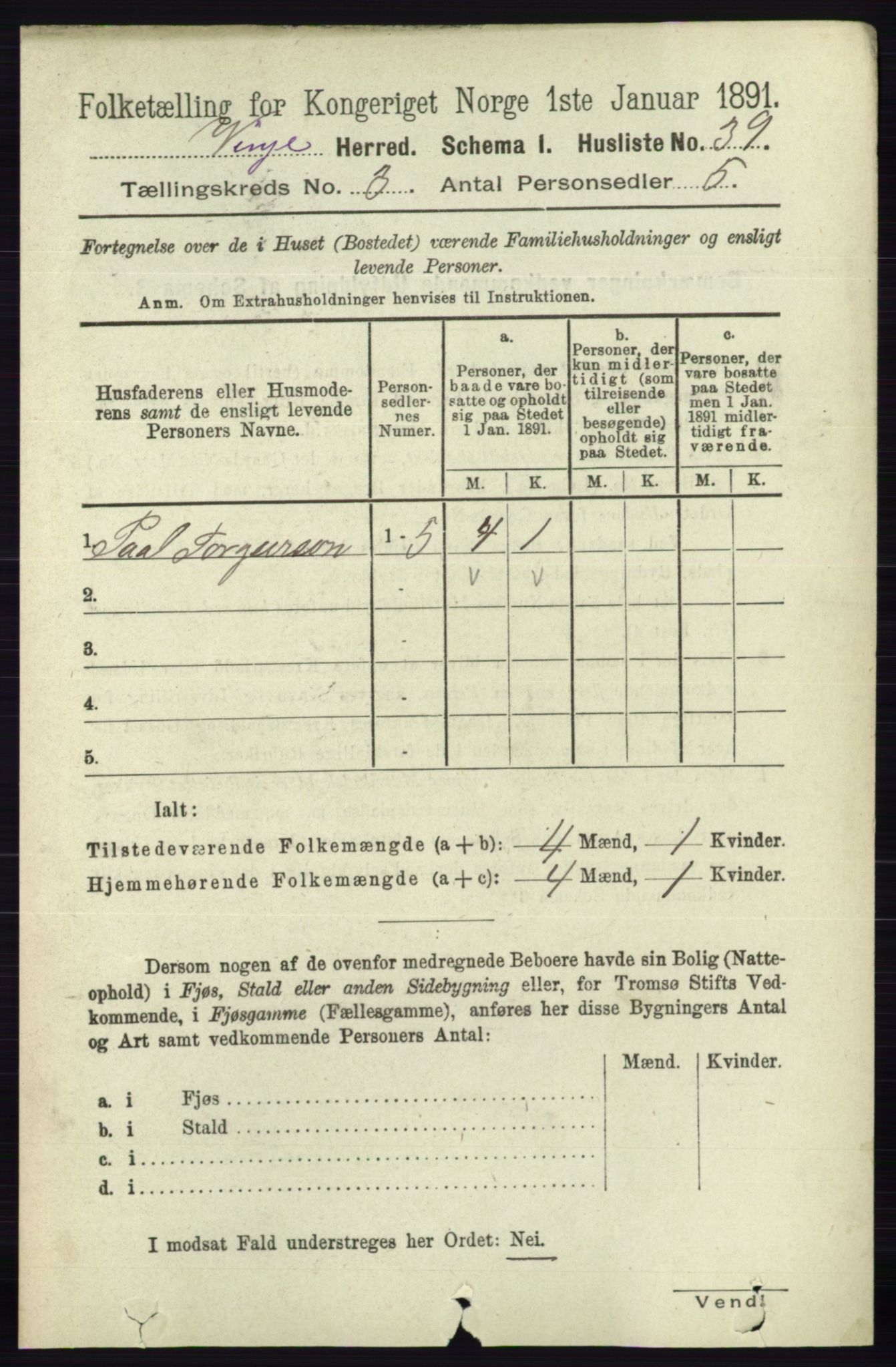 RA, 1891 census for 0834 Vinje, 1891, p. 639