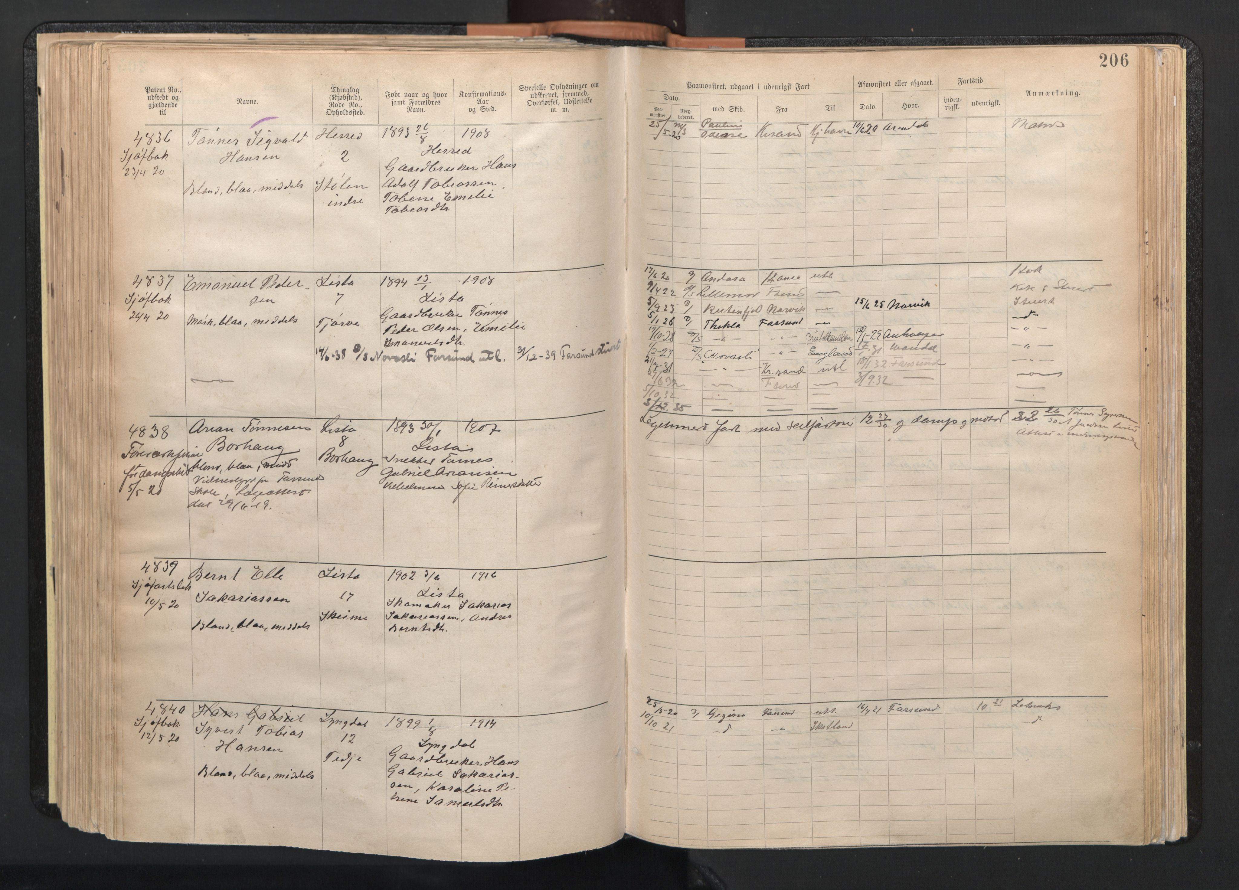 Farsund mønstringskrets, SAK/2031-0017/F/Fa/L0003: Annotasjonsrulle nr 3816-5304 med register, M-3, 1894-1948, p. 237