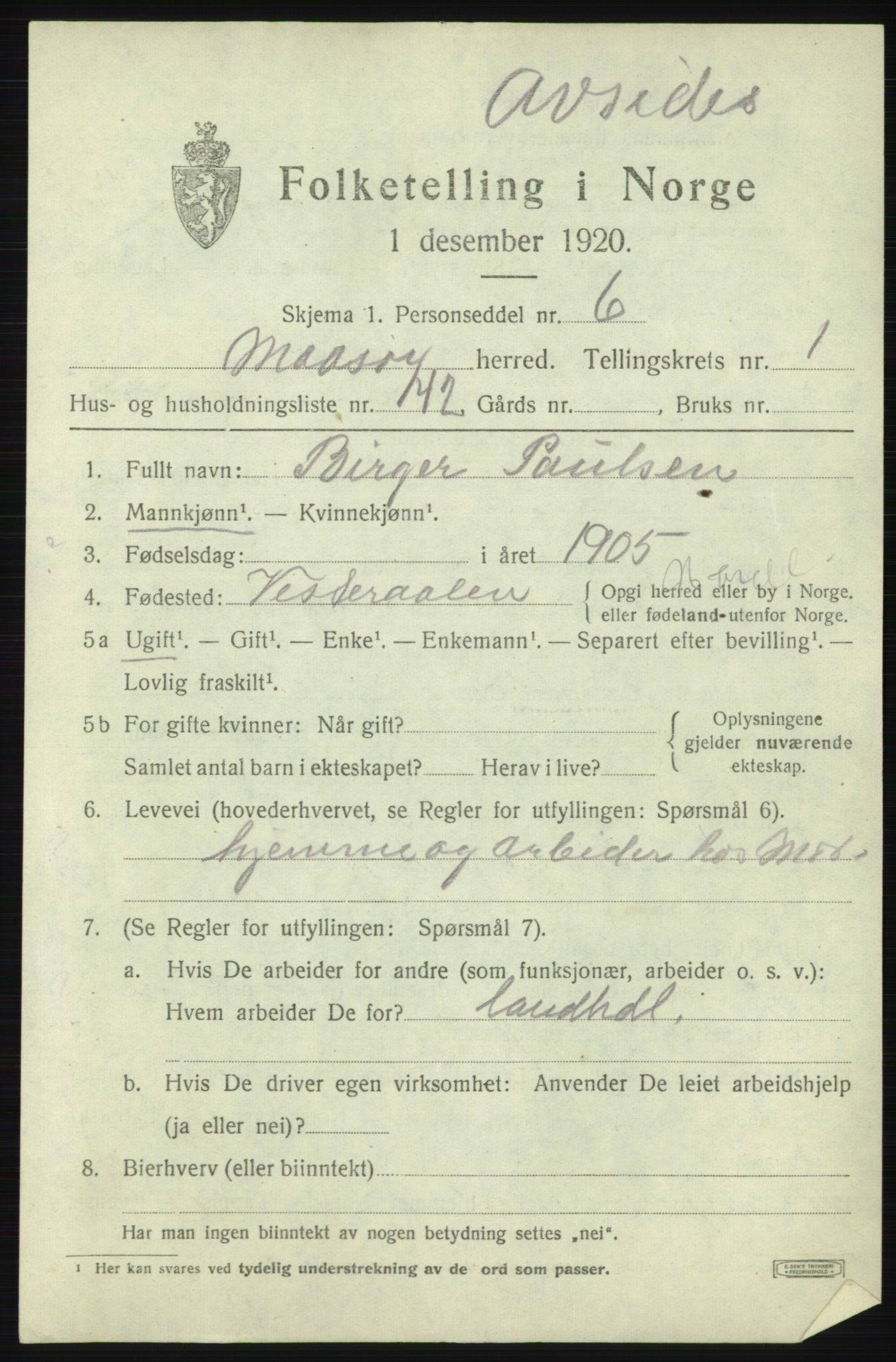 SATØ, 1920 census for Måsøy, 1920, p. 1284