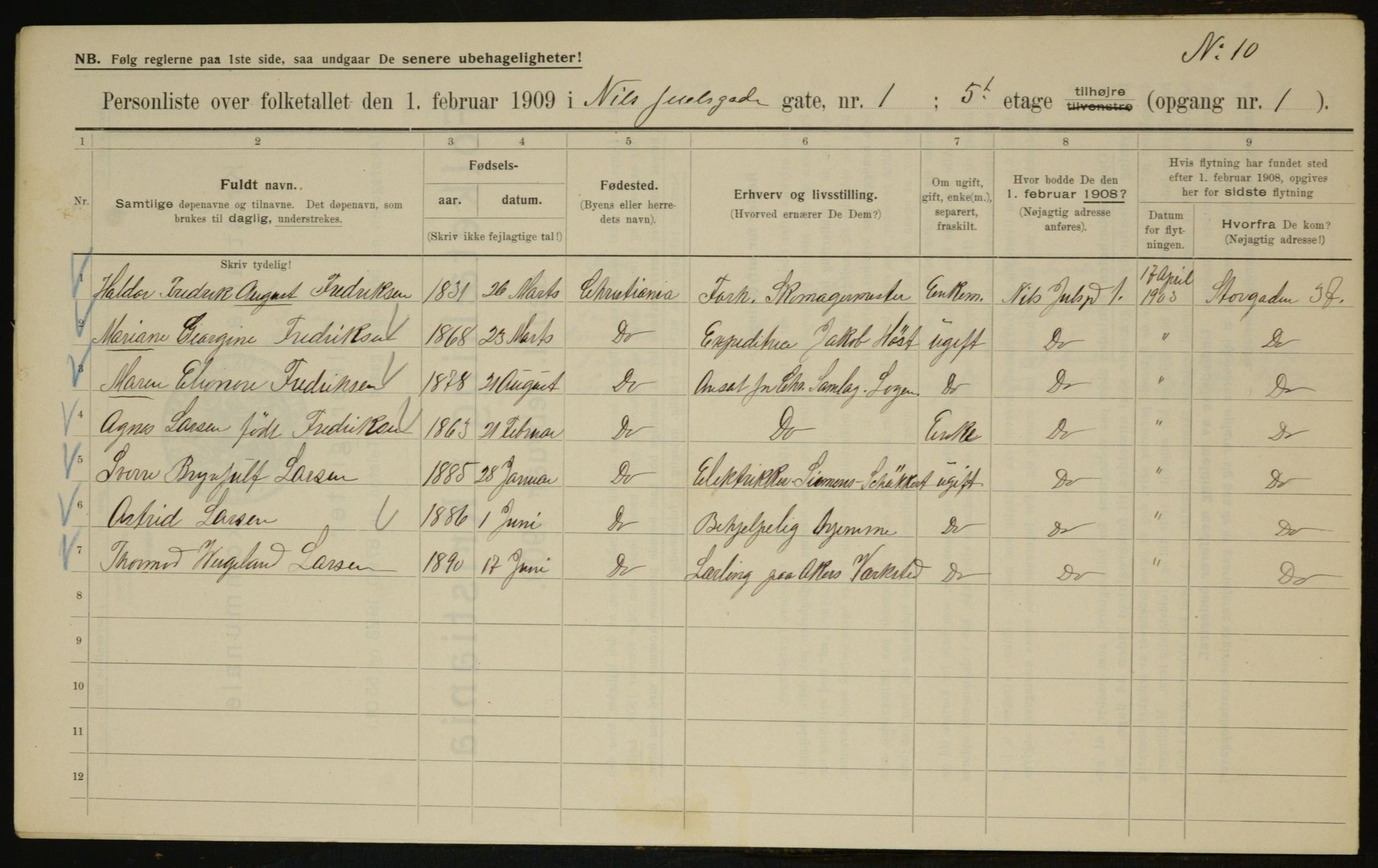 OBA, Municipal Census 1909 for Kristiania, 1909, p. 63442