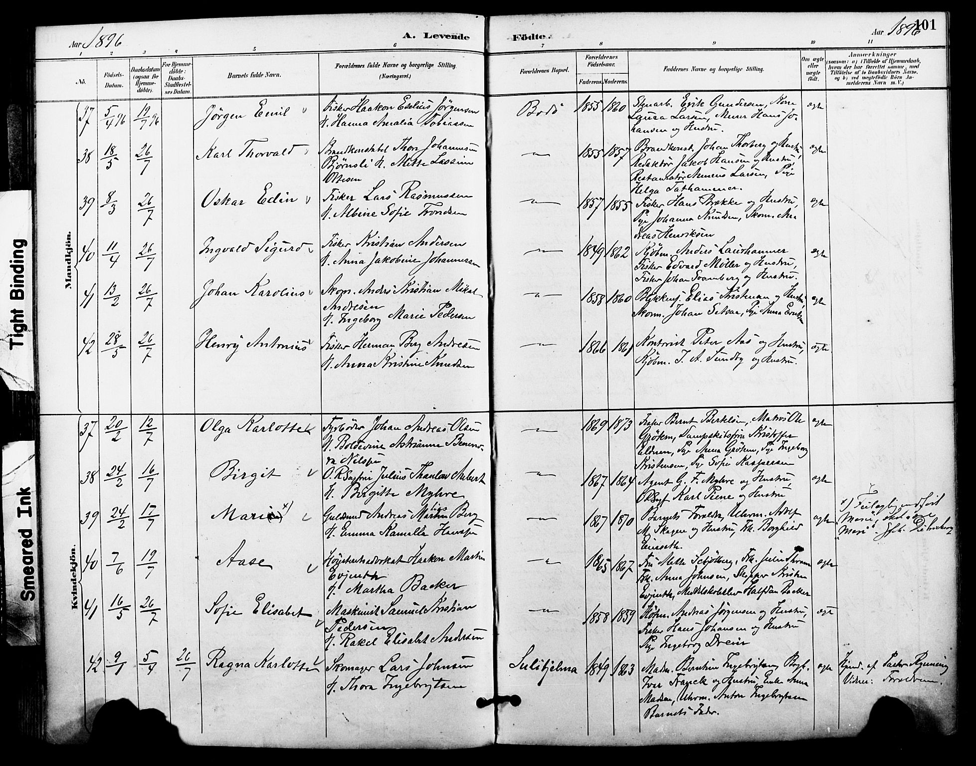 Ministerialprotokoller, klokkerbøker og fødselsregistre - Nordland, AV/SAT-A-1459/801/L0010: Parish register (official) no. 801A10, 1888-1899, p. 101