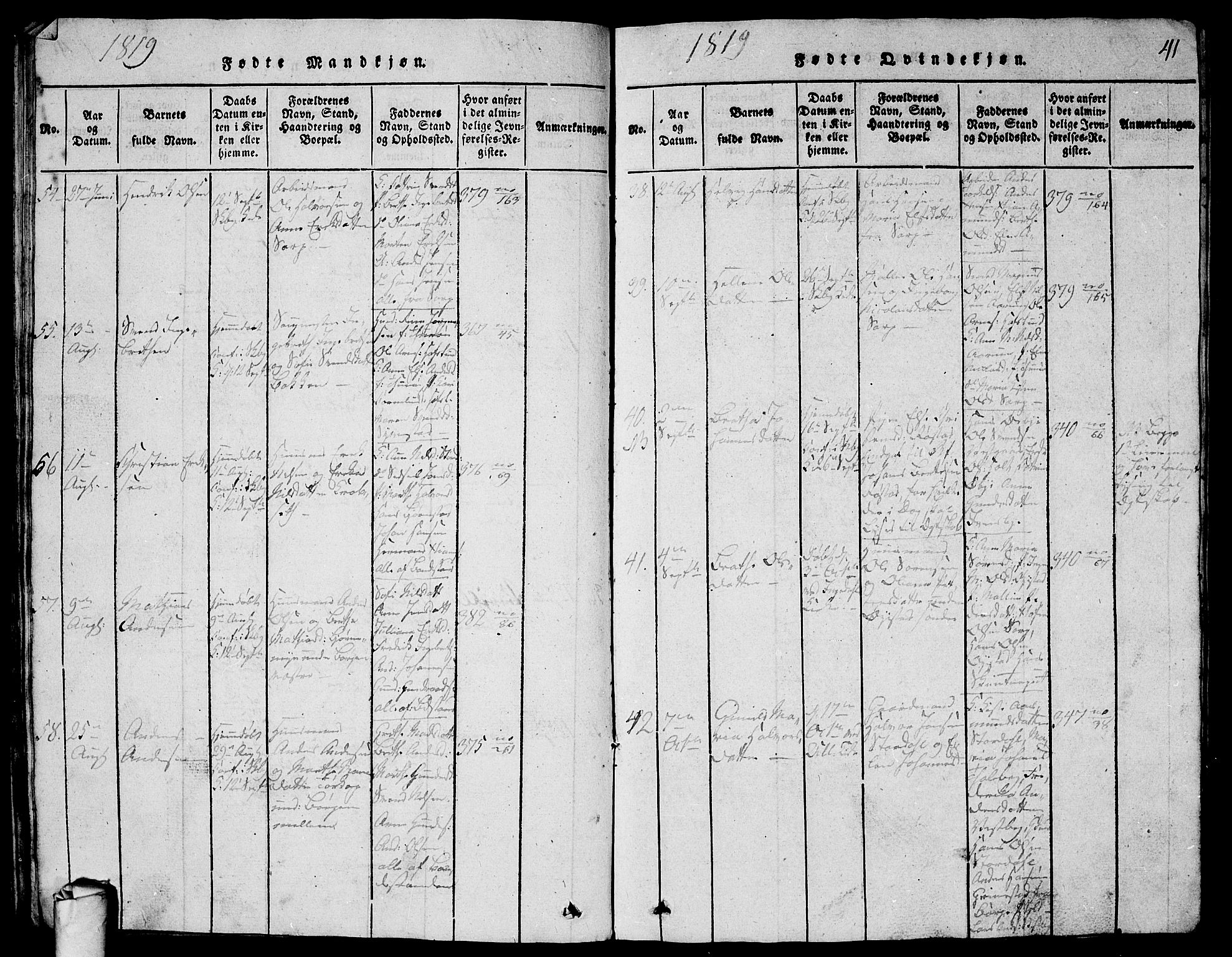 Skjeberg prestekontor Kirkebøker, AV/SAO-A-10923/G/Ga/L0001: Parish register (copy) no. I 1, 1815-1830, p. 41