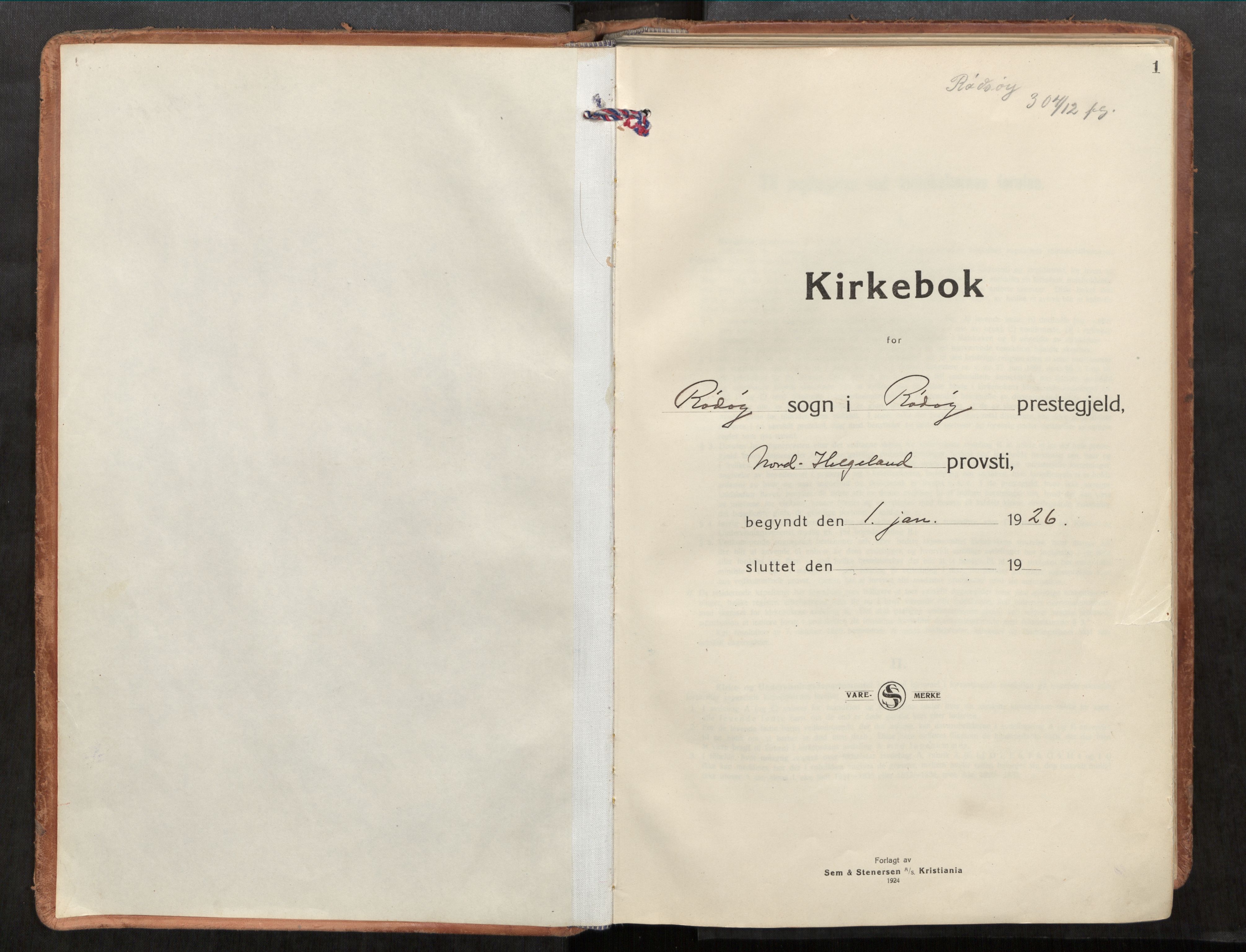 Rødøy sokneprestkontor, AV/SAT-A-4397/2/H/Ha/Haa/L0001: Parish register (official) no. 1, 1926-1941, p. 1