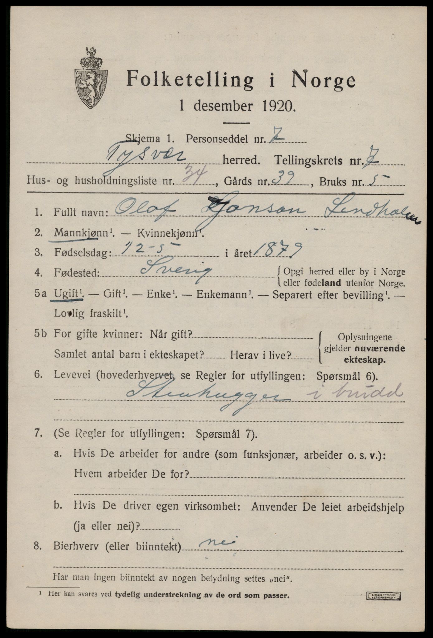 SAST, 1920 census for Tysvær, 1920, p. 2774