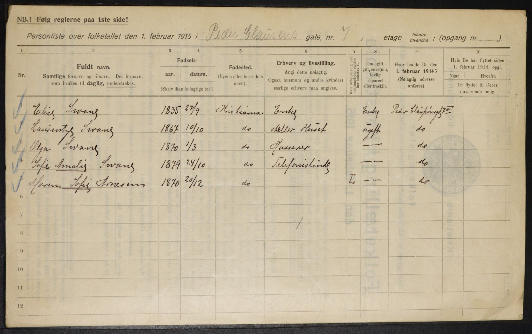 OBA, Municipal Census 1915 for Kristiania, 1915, p. 78236