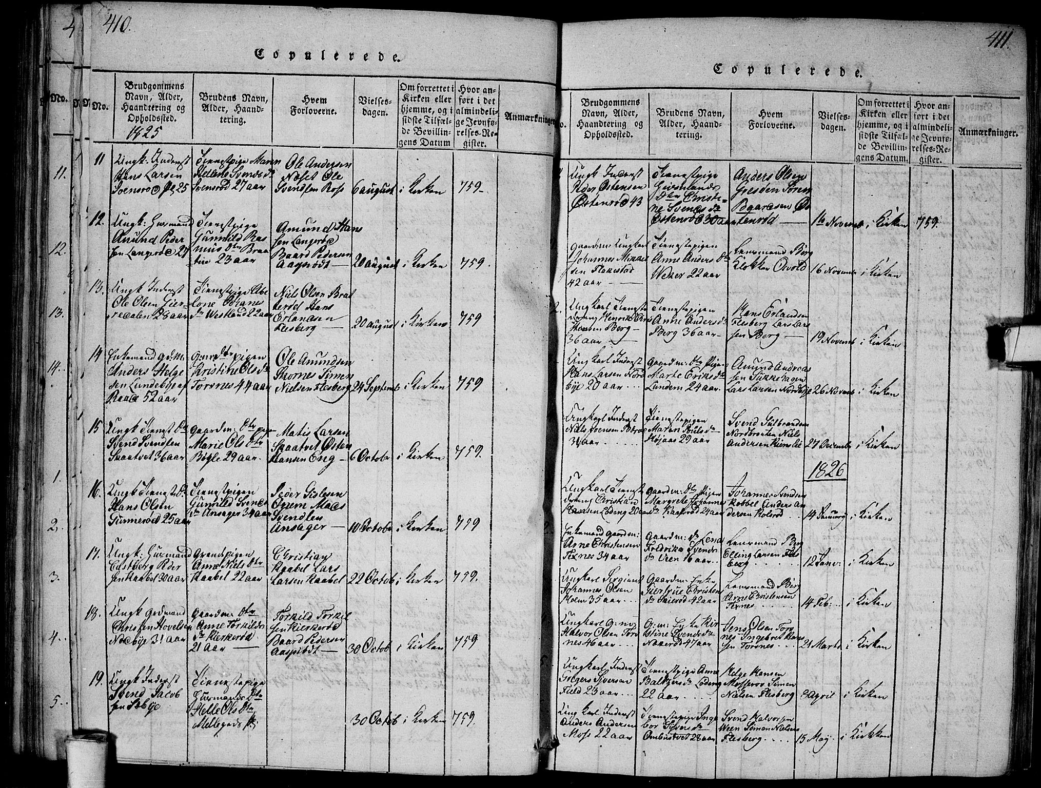 Våler prestekontor Kirkebøker, SAO/A-11083/G/Ga/L0001: Parish register (copy) no. I 1, 1815-1839, p. 410-411