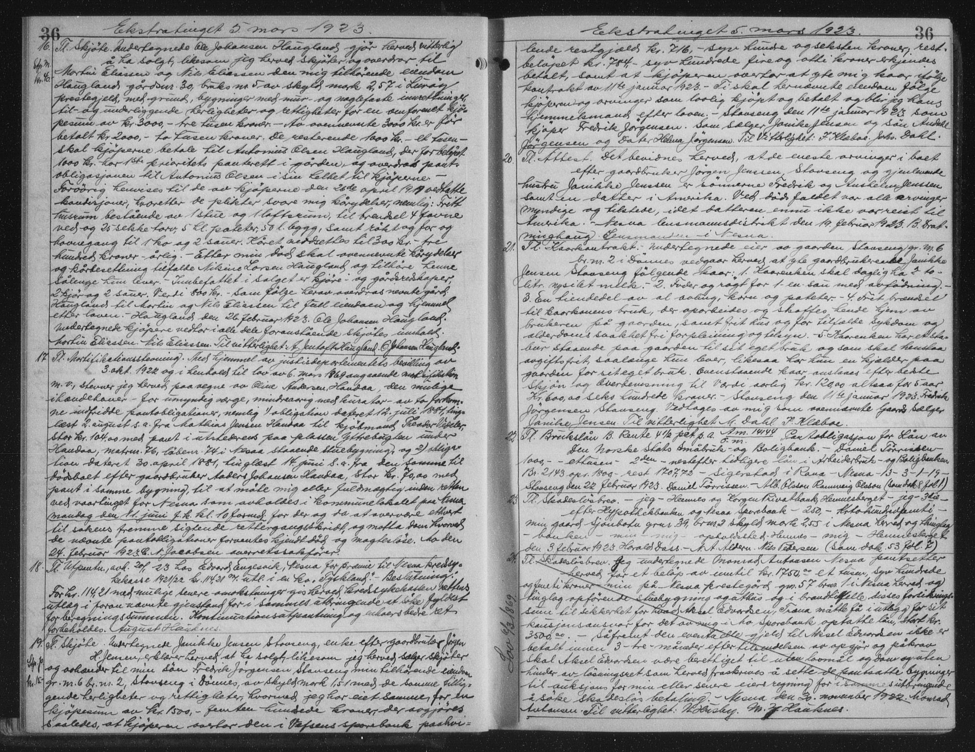 Rana sorenskriveri , AV/SAT-A-1108/1/2/2C/L0018: Mortgage book no. 18, 1923-1928, p. 36, Deed date: 05.03.1923