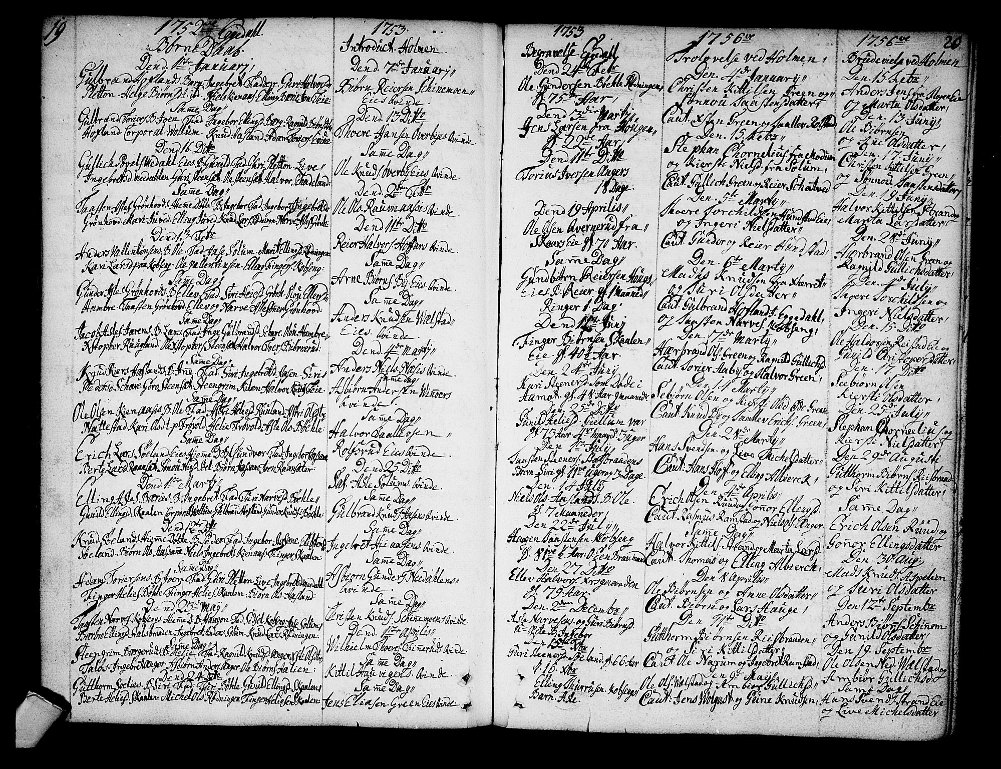 Sigdal kirkebøker, SAKO/A-245/F/Fa/L0001: Parish register (official) no. I 1, 1722-1777, p. 19-20