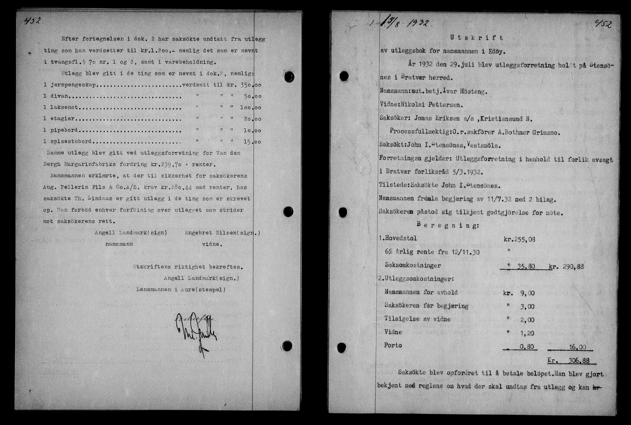 Nordmøre sorenskriveri, AV/SAT-A-4132/1/2/2Ca/L0075: Mortgage book no. 65, 1932-1932, Deed date: 15.08.1932